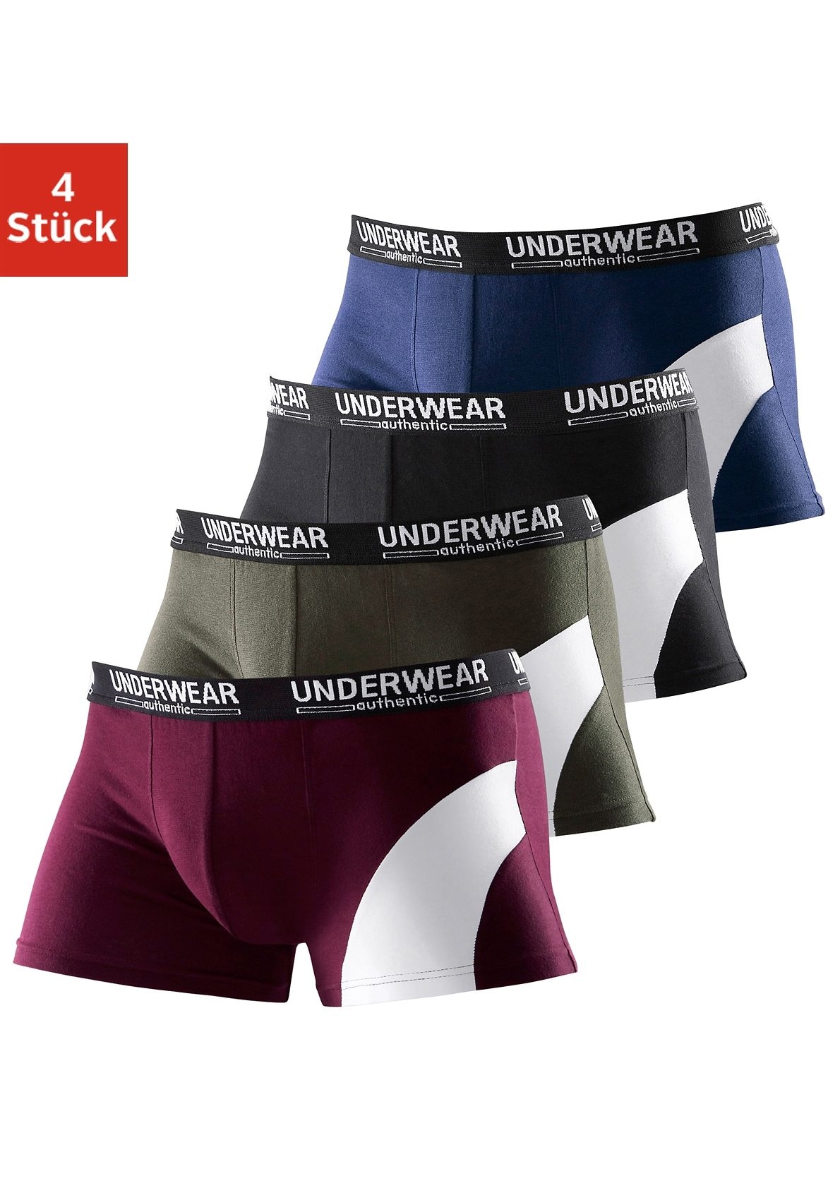 AUTHENTIC UNDERWEAR Boxer "Boxershorts für Herren", (Packung, 4 St.), mit kontrastfarbenen Einsatz