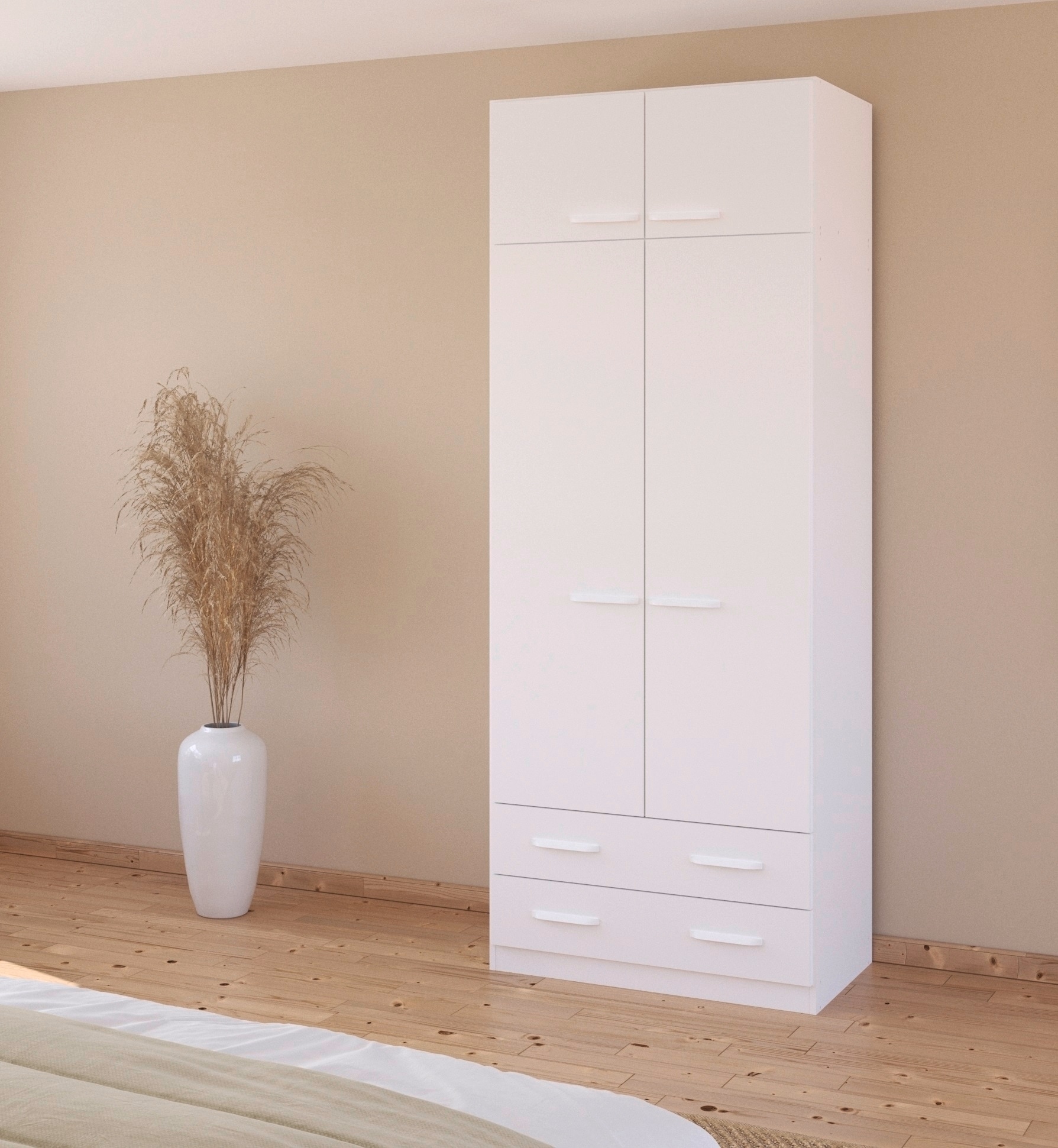 rauch Drehtürenschrank "Prandon B" Set, 2 Stk. tlg. mit 2 Schubladen sowie Aufsatzelement, Metallgriffe quer