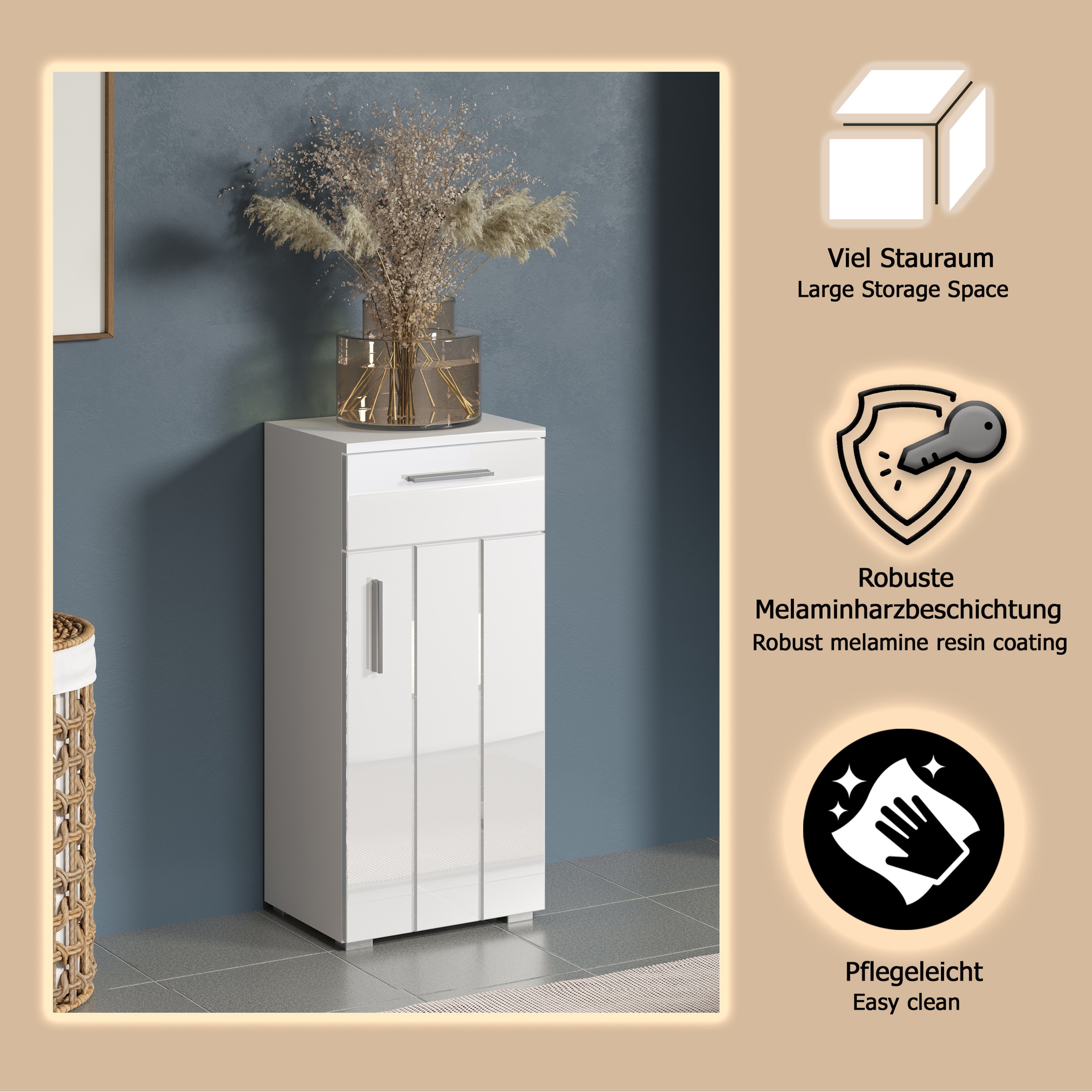welltime Unterschrank »Prag«, (1 St.), Standschrank mit 1 Tür, 1 Schublade - (B/T/H) 37/31/83 cm