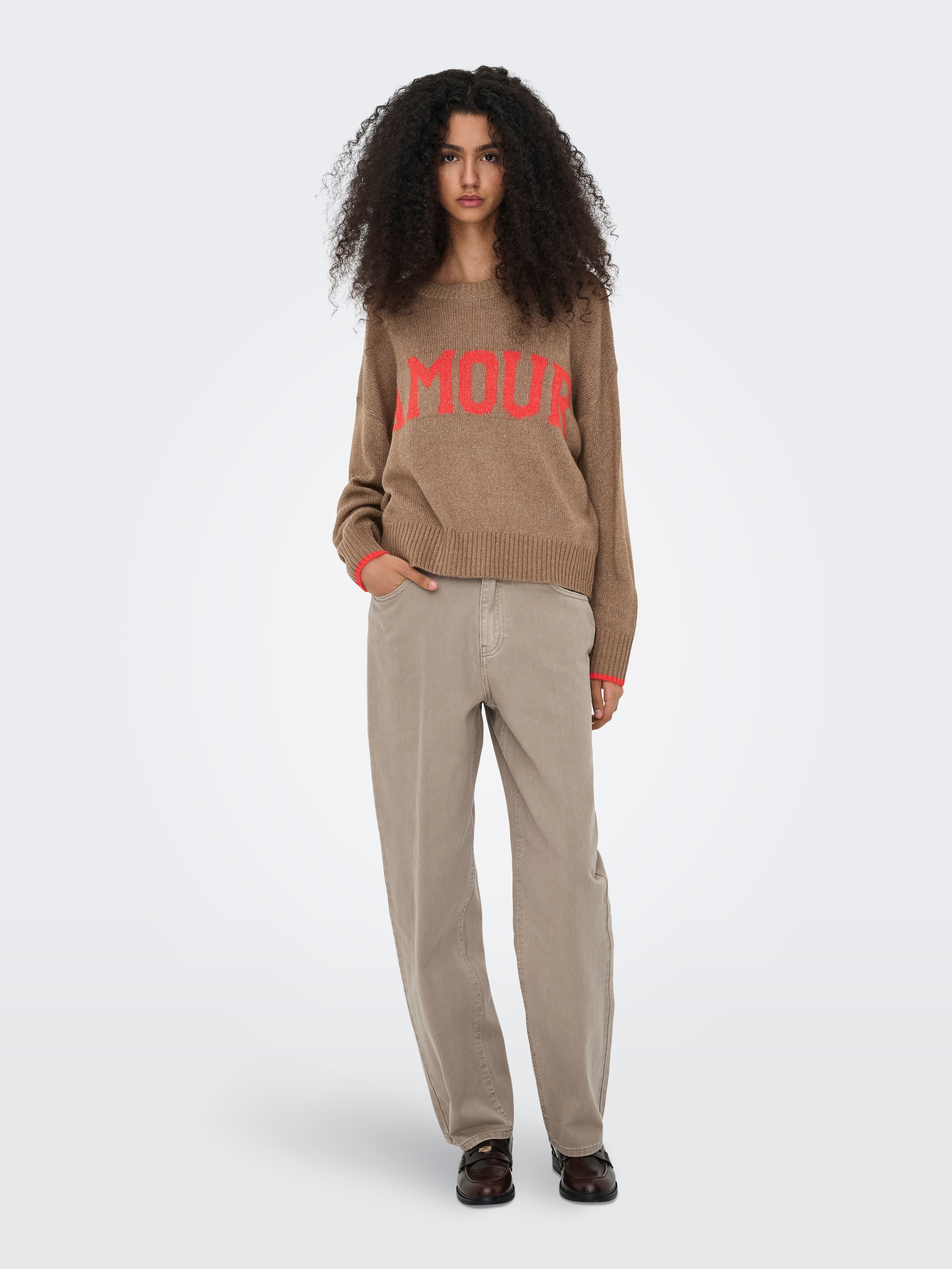 ONLY Rundhalspullover »ONLNEW AMOUR LS TEXT O-NECK CS KNT«