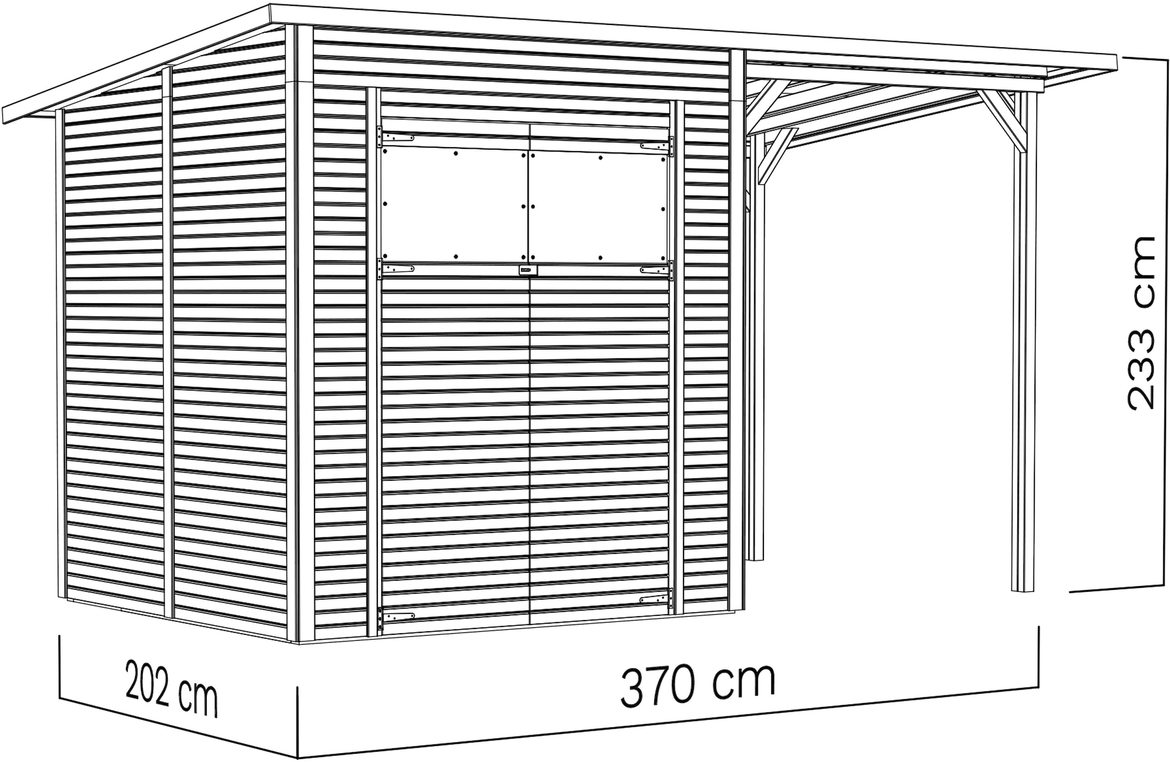 BERTILO Gartenhaus »Pent Modern 3 Plus naturbelassen«, mit hohen Seitenwänden und einer 1,88 m hohen Doppeltür