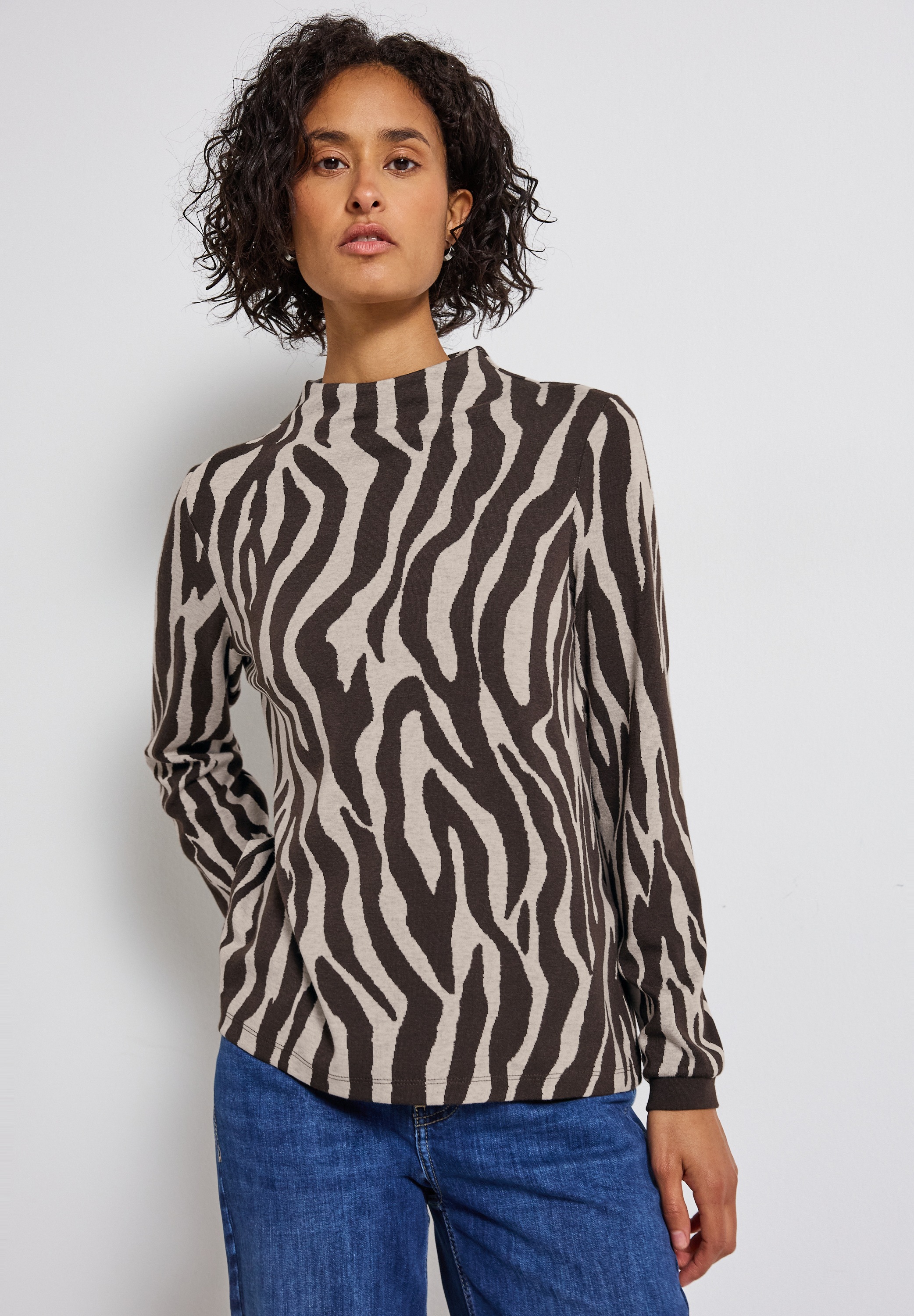 STREET ONE Rundhalspullover, mit Zebra Print, Animal Print günstig online kaufen