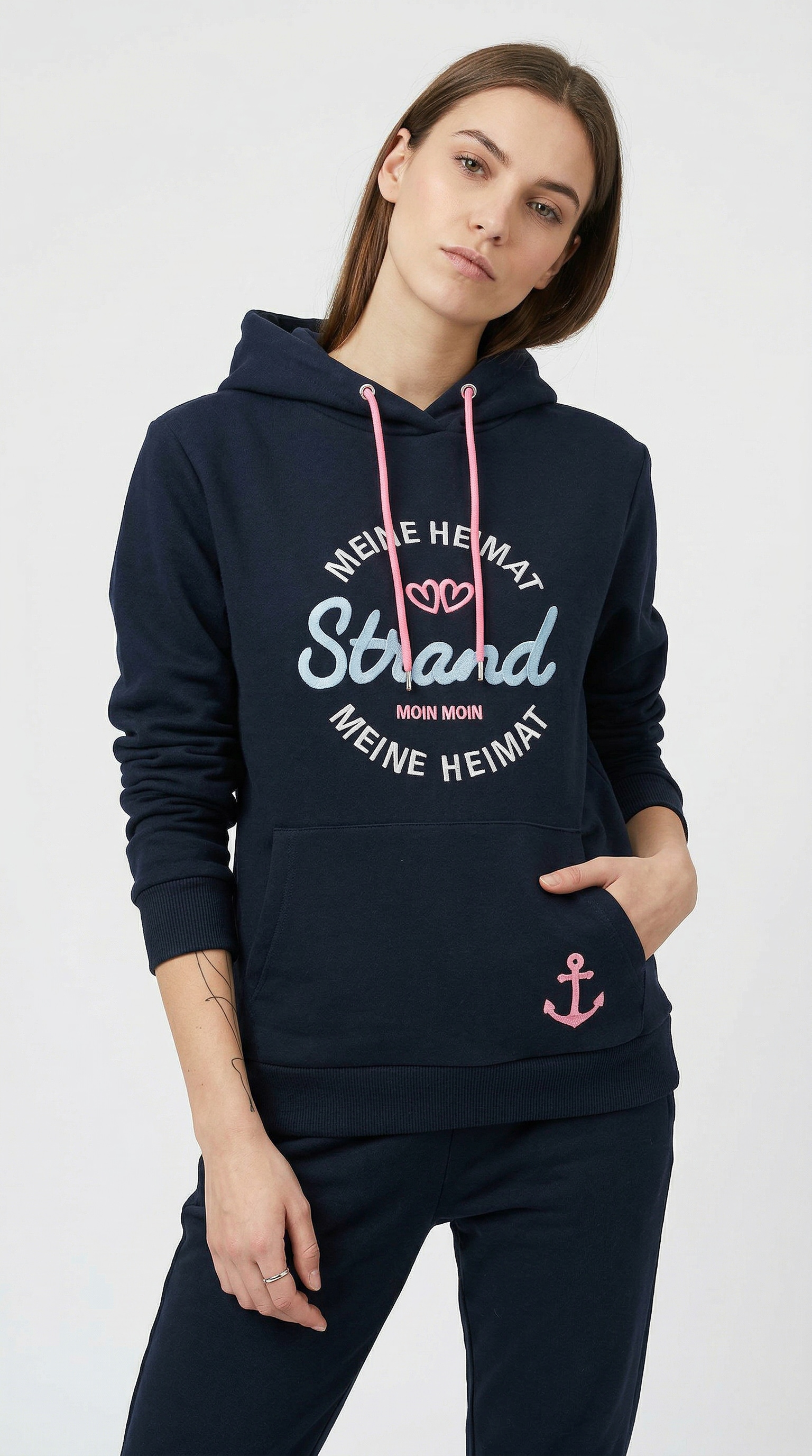 Zwillingsherz Hoodie ""Meine Heimat"", mit aufgesticktem "Strand"-Schriftzu günstig online kaufen