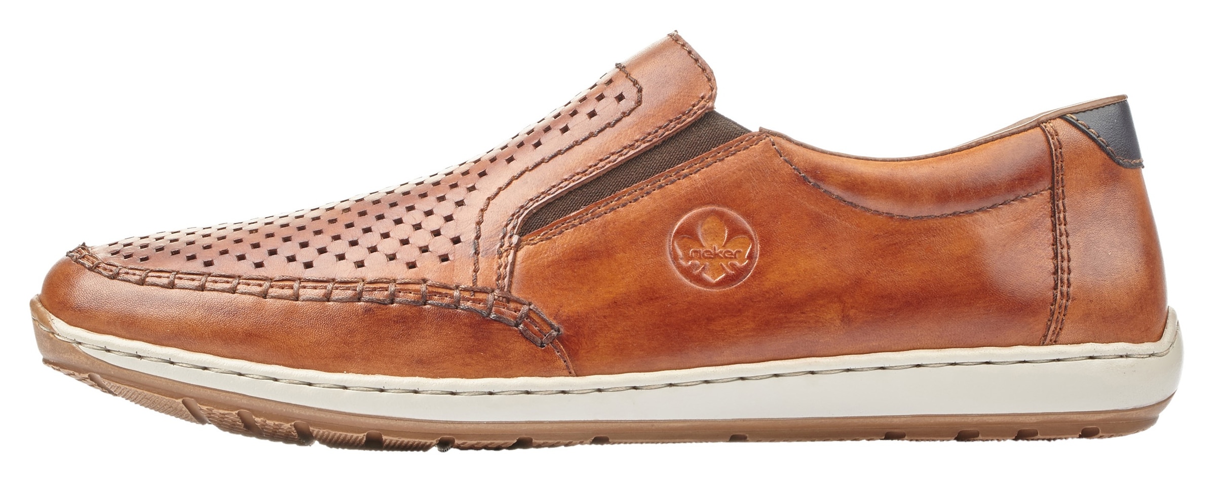 Rieker Slipper, Slip on Sneaker, Schlupfschuh, Loafer mit perforiertem Blatt