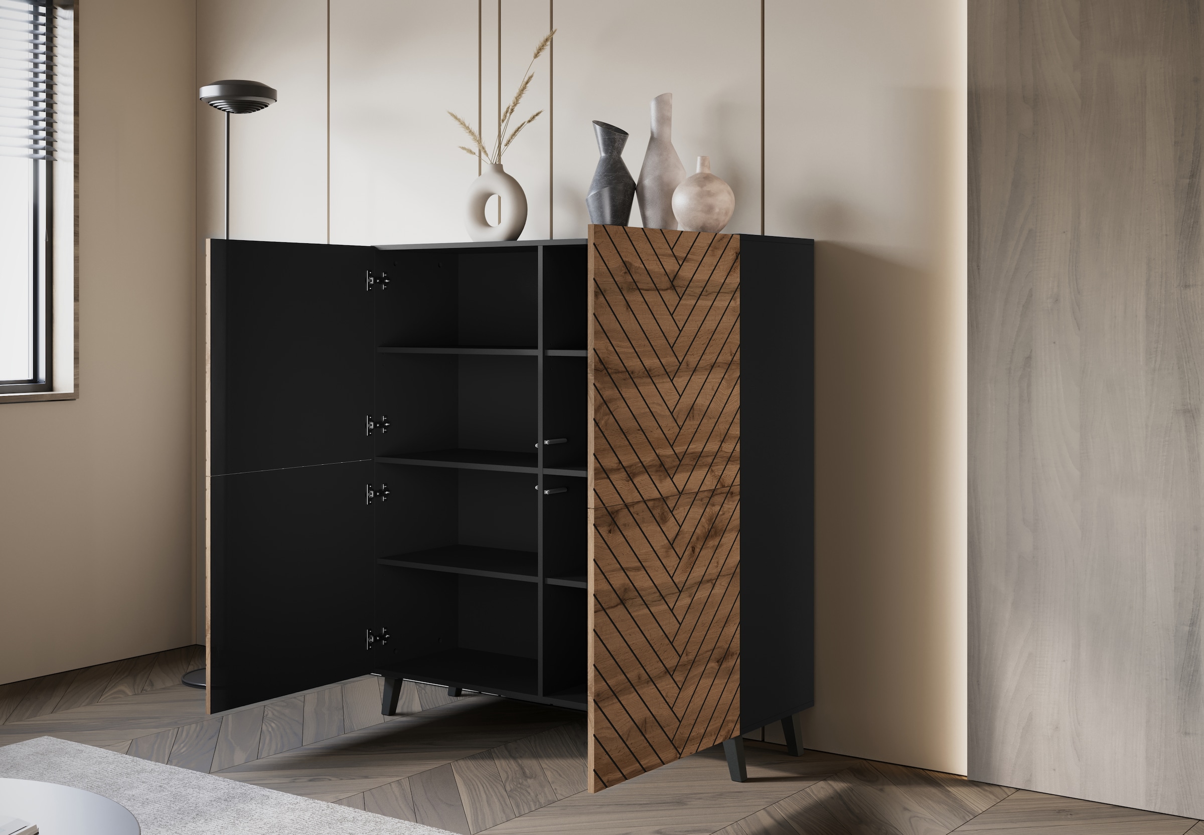 INOSIGN Highboard »HIGHBOARD PHUKET«, (1 St.), moderne Kommode mit 4 Türen und 8 Fächern, Breite 120 cm