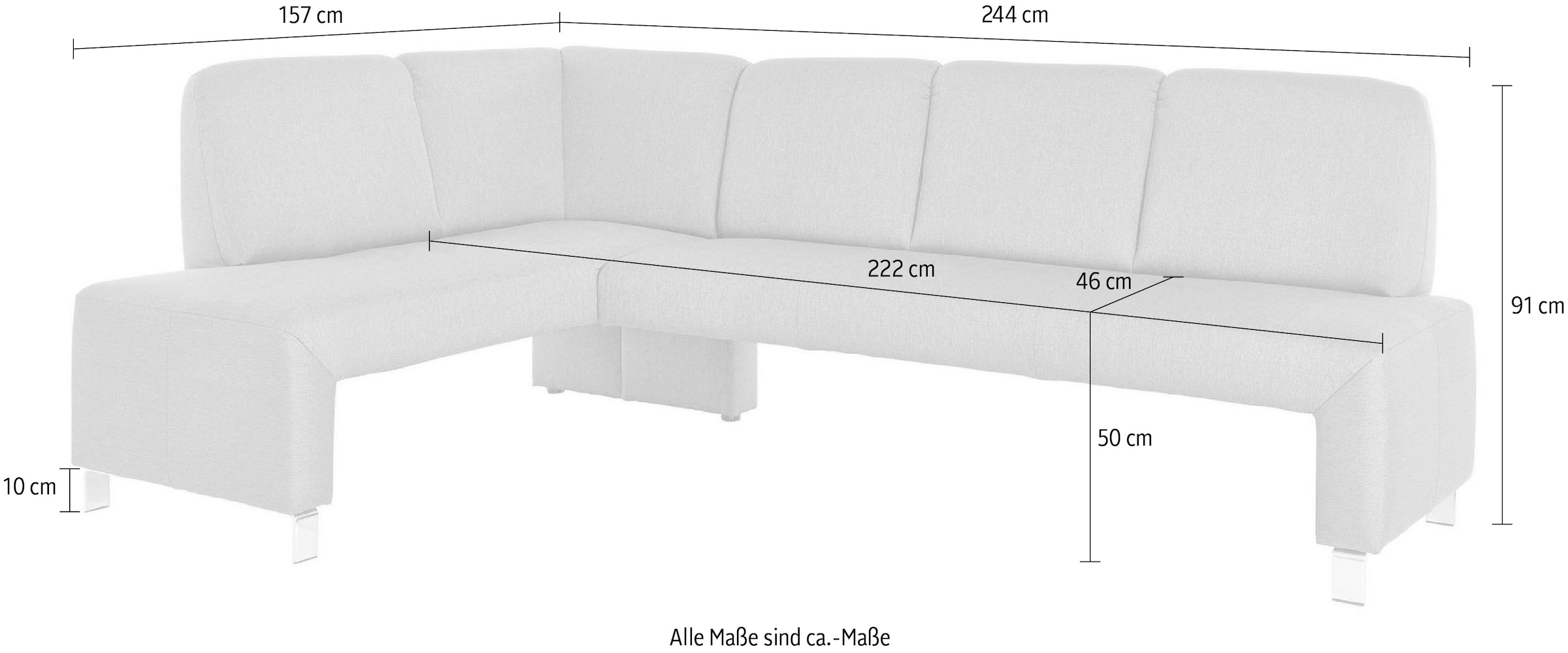 exxpo - sofa fashion Eckbank »Intenso, modern, wahlweise in Leder oder Textil, 244/157 cm (B/T)«, hohe Bodenfreiheit, frei im Raum stellbar, hoher Sitzkomfort