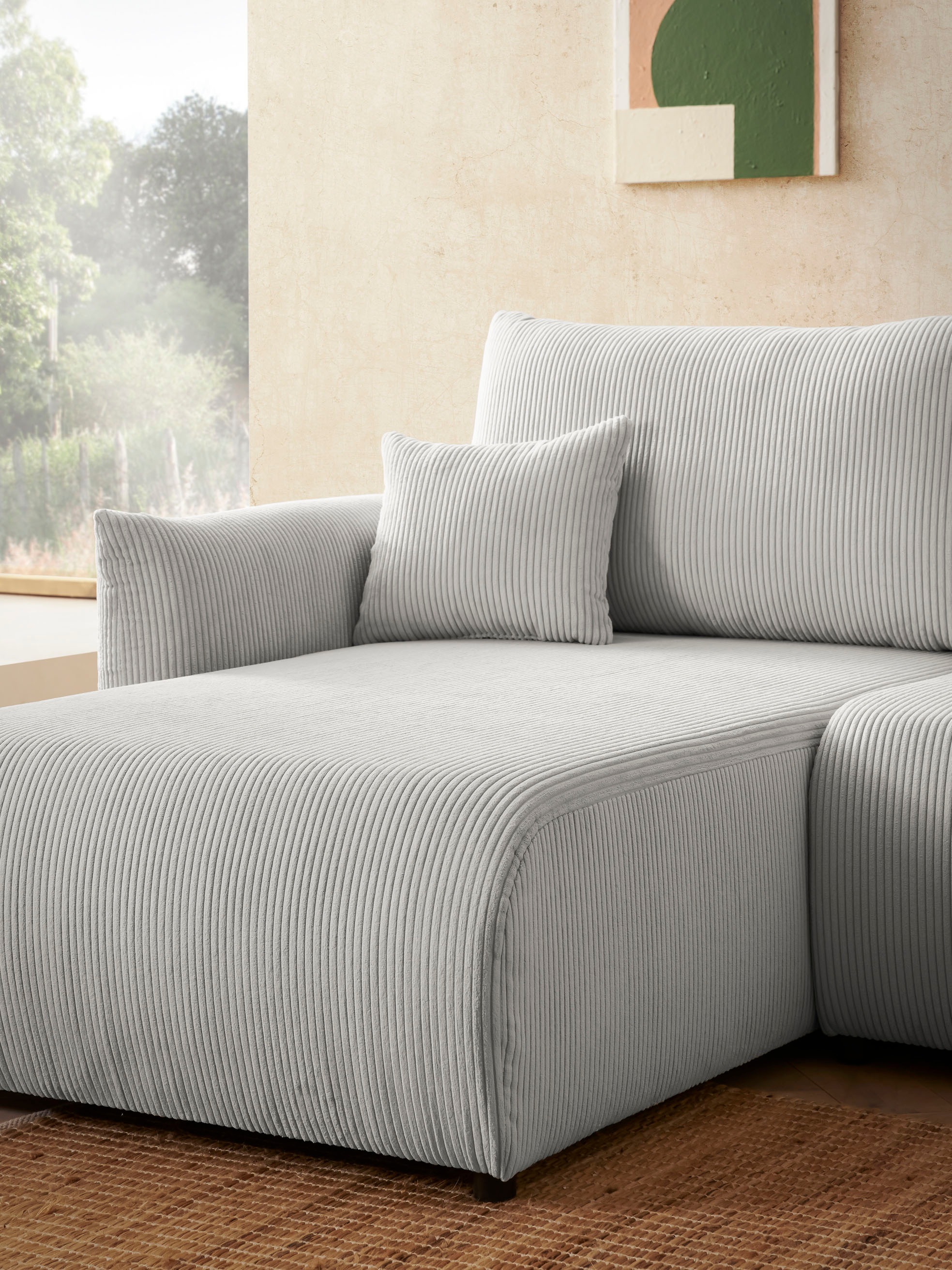 INOSIGN Ecksofa »MAVAS Schlafsofa mit Bettkasten, L-Form,«, ca.257/127cm (Liegefläche 212/145 cm), Cord, Chenille, Struktur