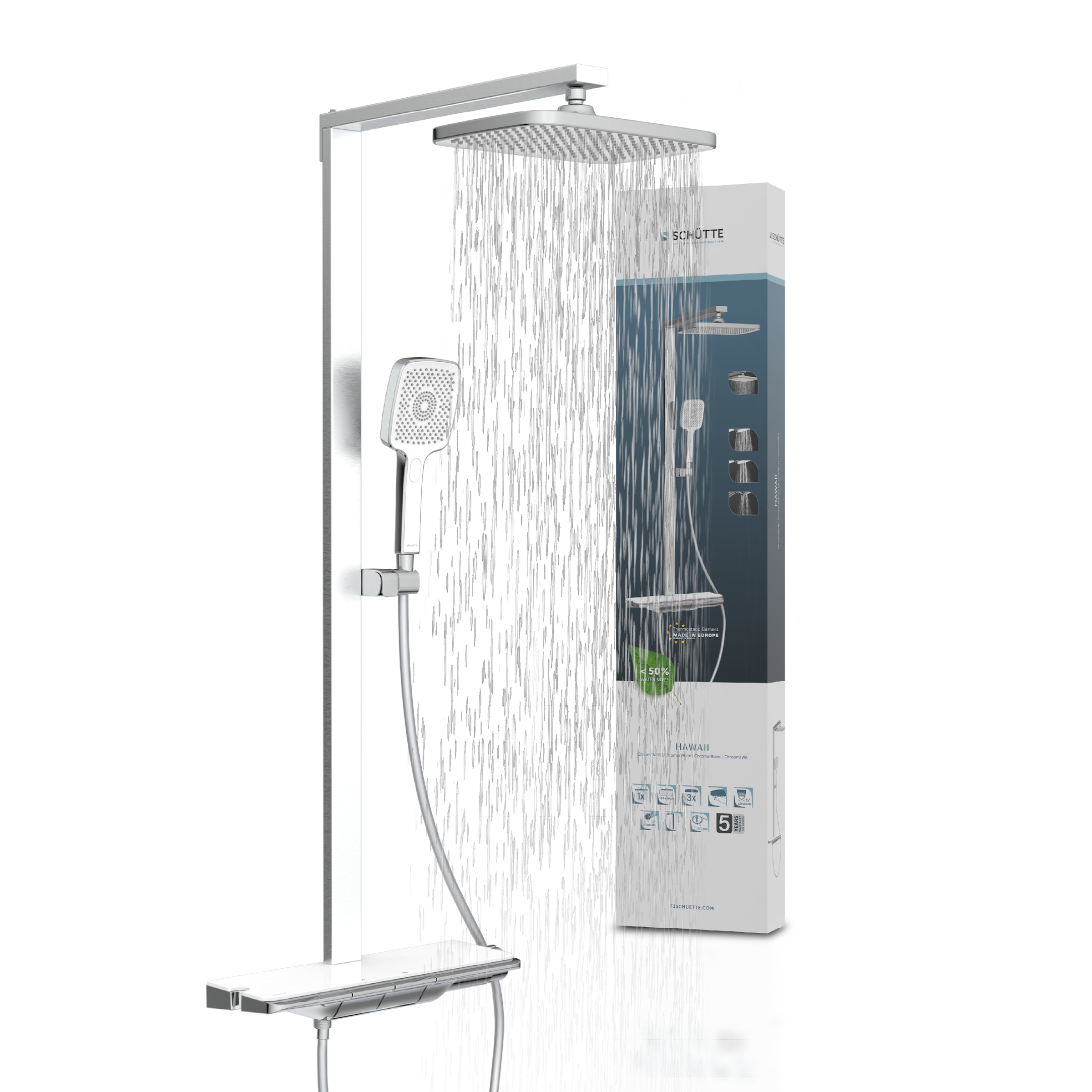 Schütte Duschsystem »HAWAII Überkopfbrause-Set« Komplett-Set, Inkl. Montagematerial und Dichtungen,  mit Thermostatarmatur, Glasablage, Brausehalter