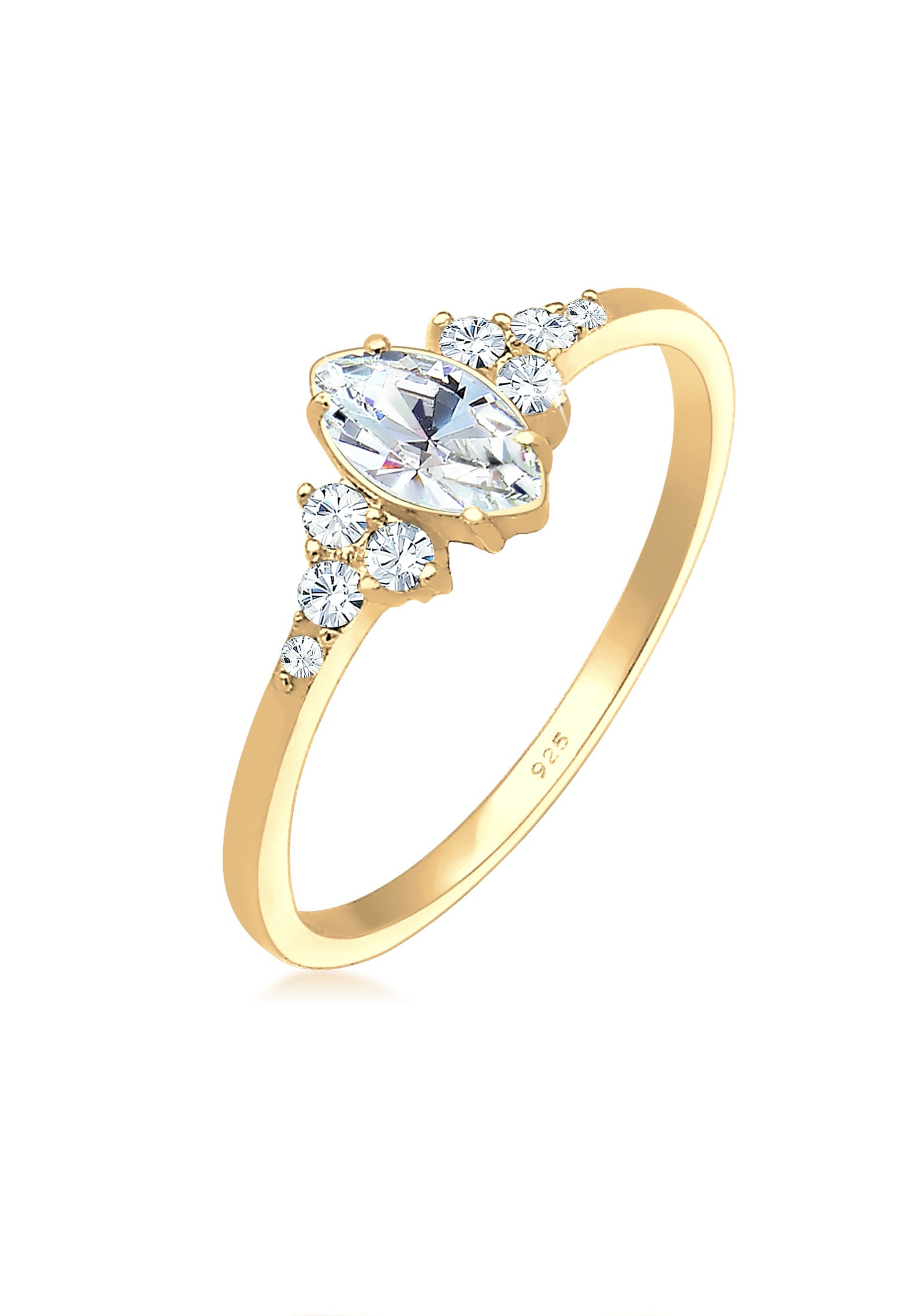 ELLI Damen Verlobungsring "Ring Marquise Design 925 Silber, mit Kristallen von Swarovski", 58, Silber 925 (Sterlingsilber), gold, Silber 925
