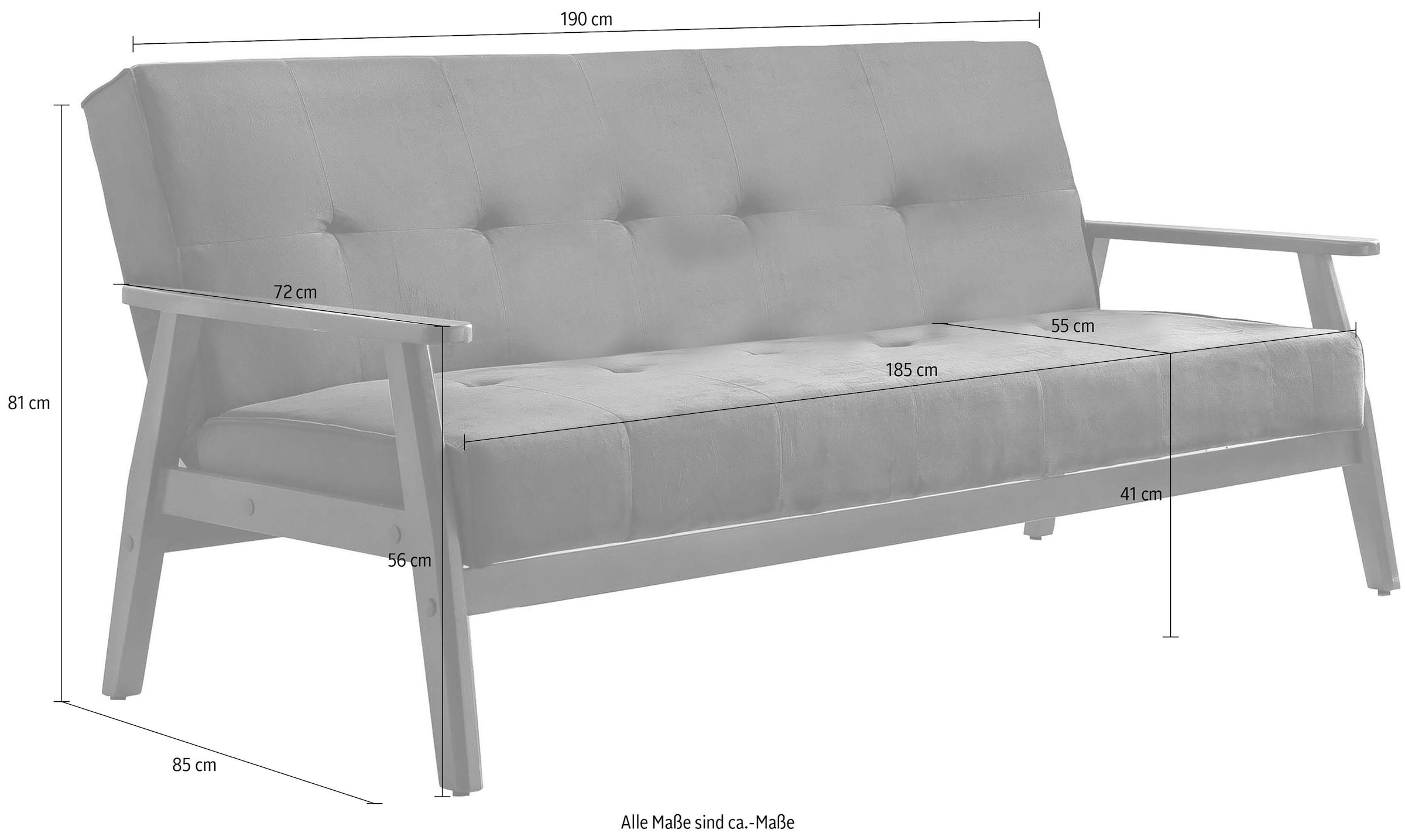 SalesFever Schlafsofa »Skagen, Sofa, 3-Sitzer«, mit Holzgestell, 60° Relax- und Schlaffunktion, Breite 190 cm