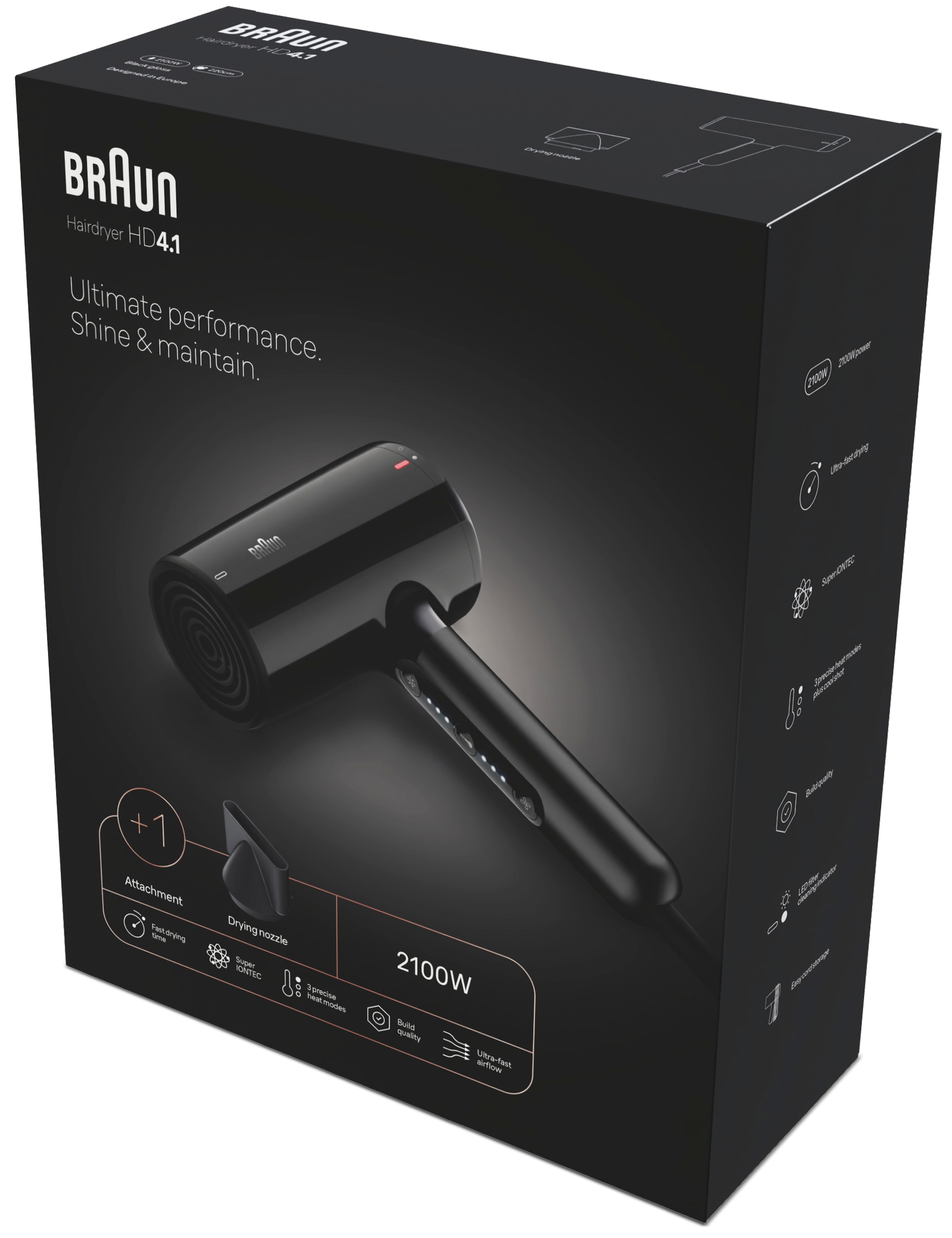 Braun Haartrockner »HD4.1, mit Ionen, Föhn mit Aufsatz, BRHD410E« 2.100 W 1 Aufsätze 2100W, HTDC-Motor, Super IONTEC Technologie, ohne Hitzeschäden