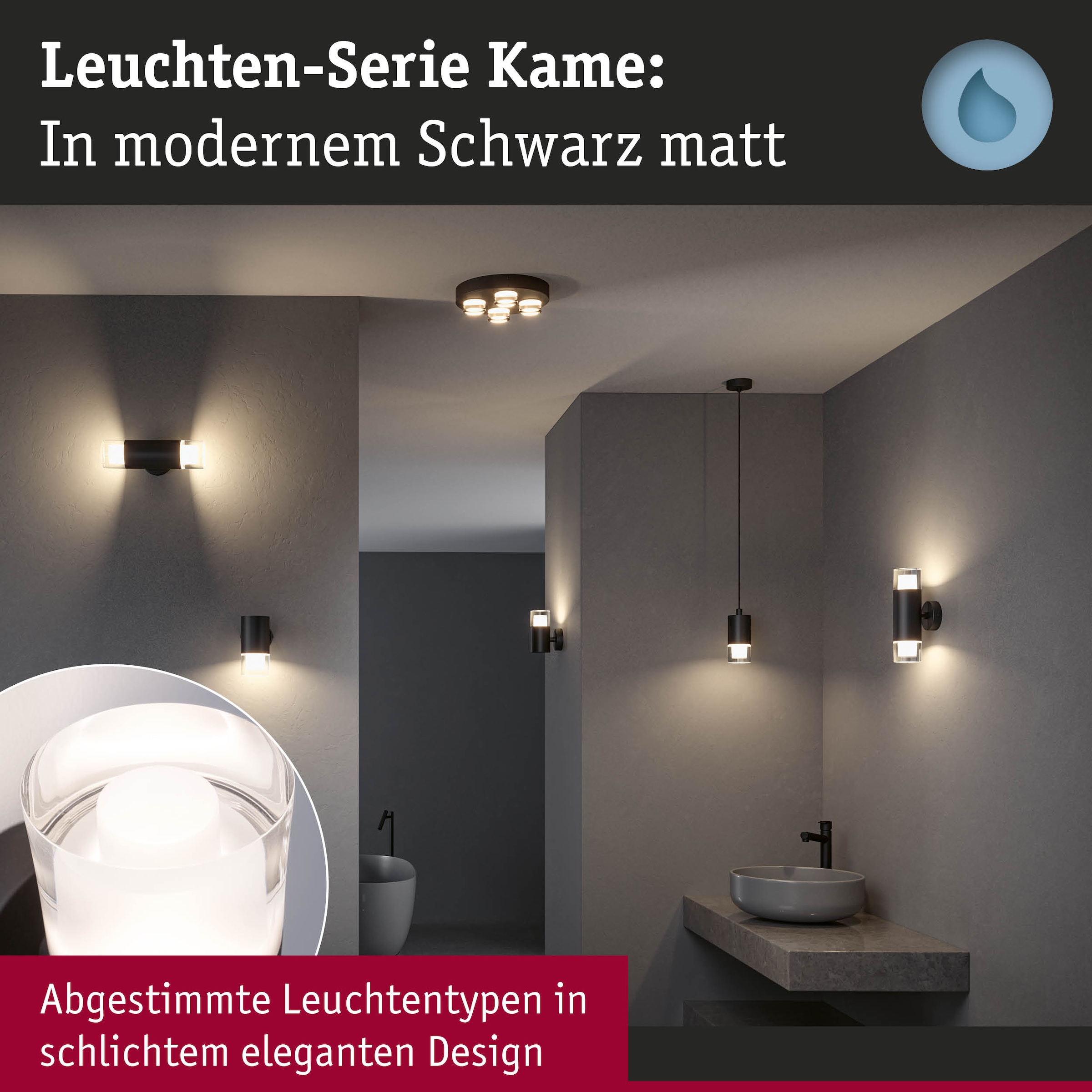 Paulmann Wandleuchte »Selection Bathroom Wand-/Deckenleuchte Kame IP44 Signalschwarz«, 1 flammig