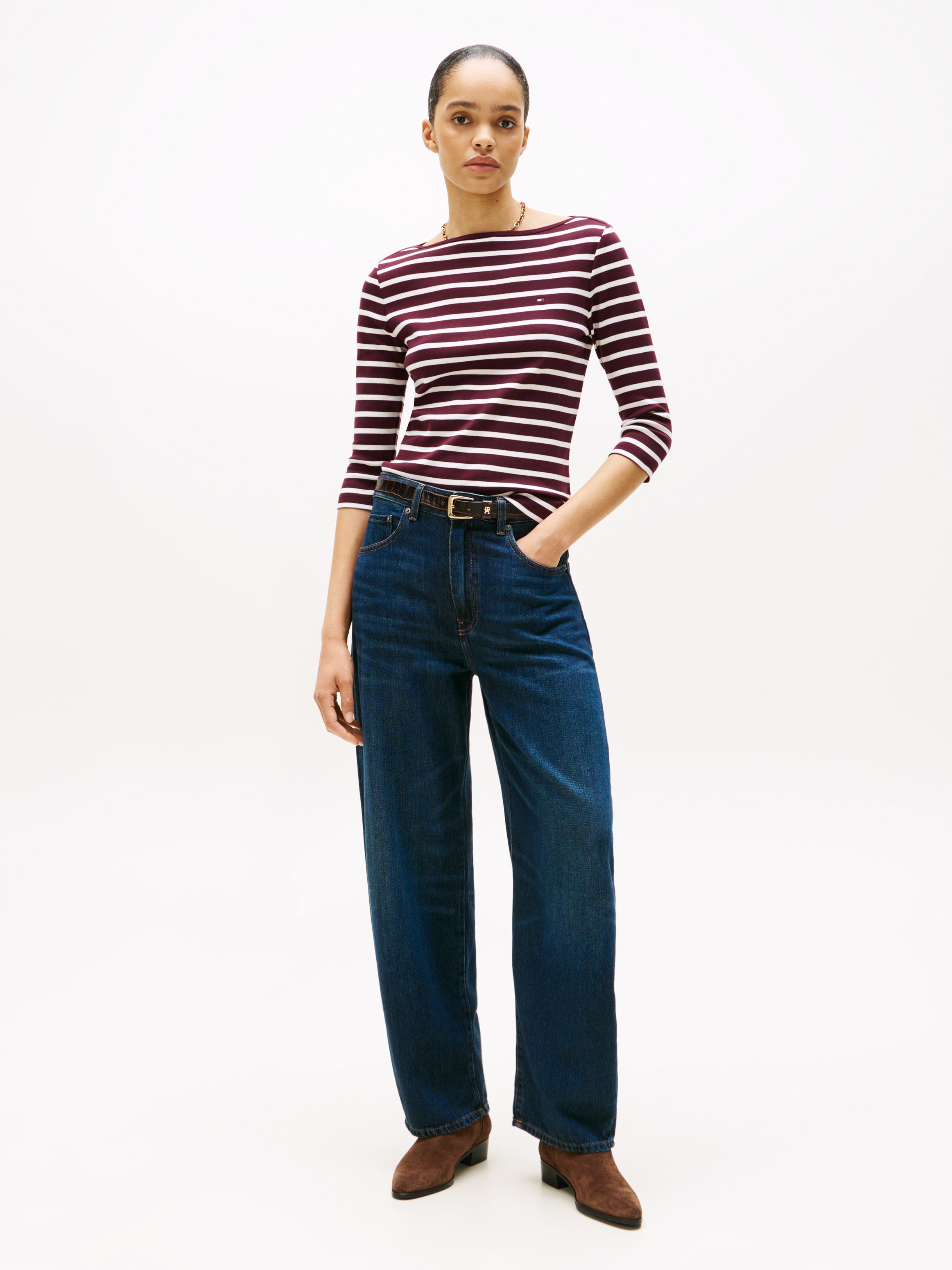 Tommy Hilfiger 3/4-Arm-Shirt »NEW CODY SLIM BOAT-NK 3/4SLV mit U-Boot und Streifen«, gestreift, casual, slim fit, Baumwolle, U-Boot-Ausschnitt