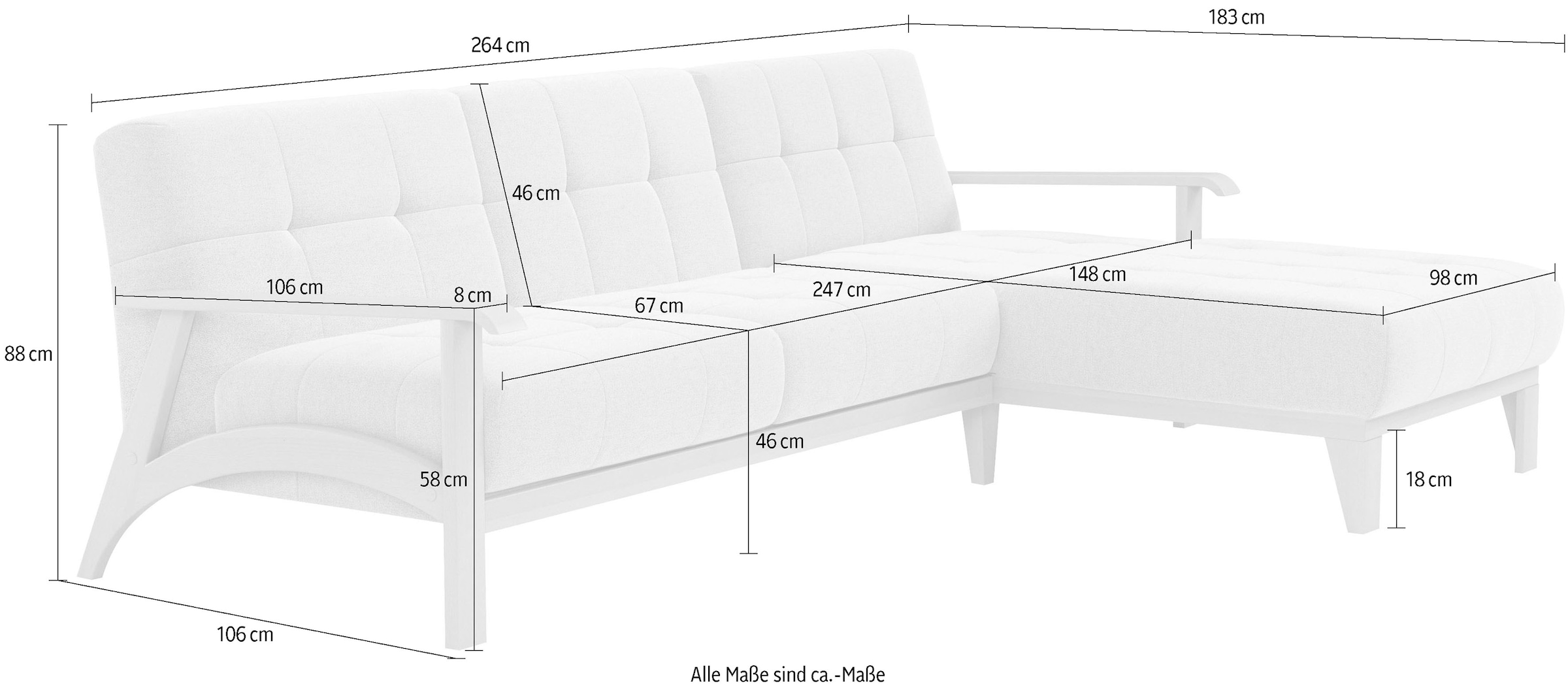 sit&more Ecksofa »Billund L-Form«, Armlehnen aus eichefarbigem Buchenholz, verschiedene Bezüge und Farben