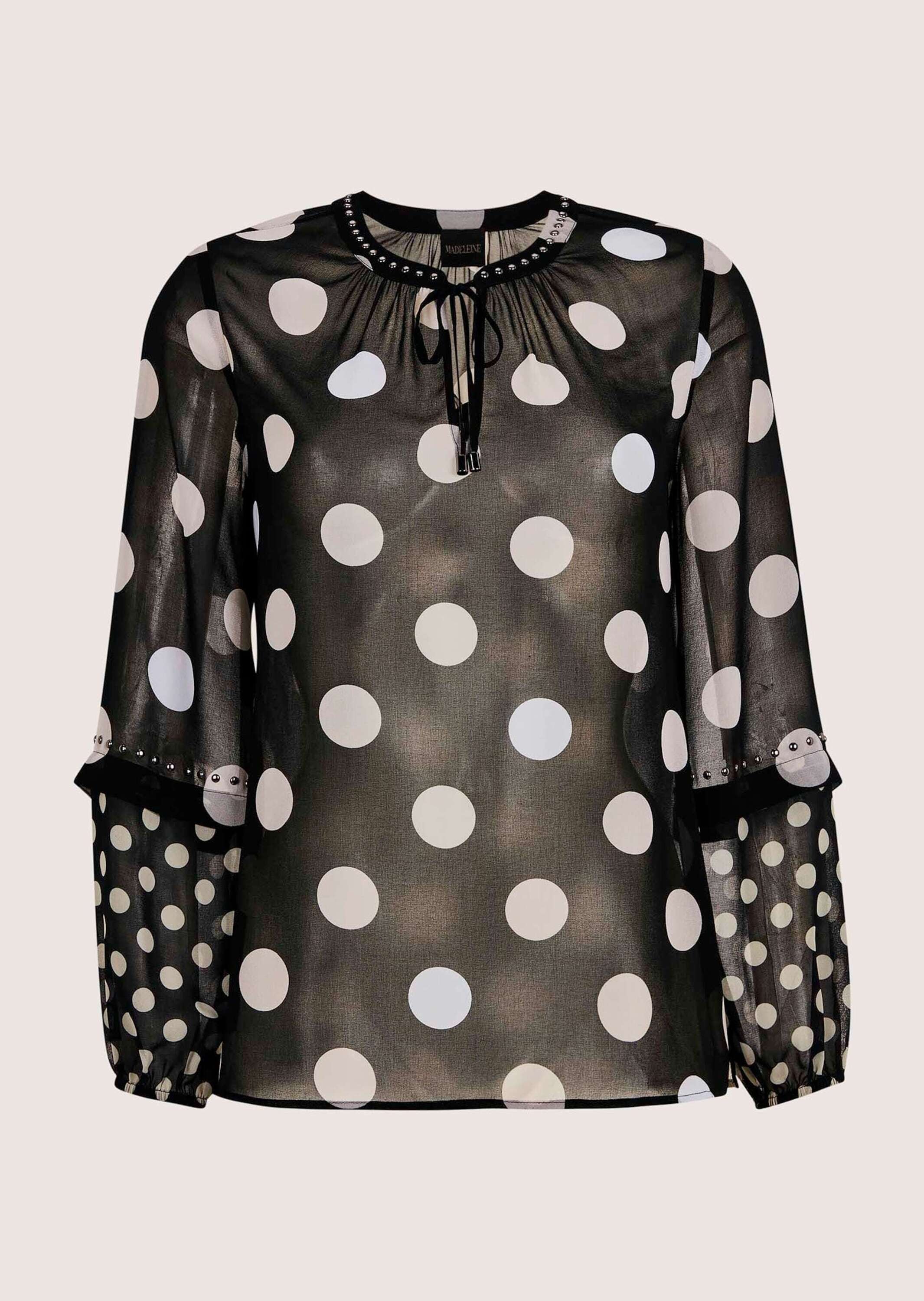 MADELEINE "Chiffonbluse Elegante Bluse mit Pünktchen-Druck" Mit Bindeband und Schlitz