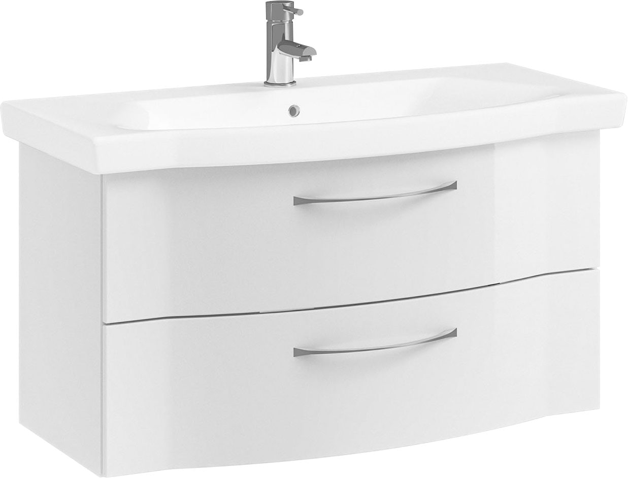 Saphir Badmöbel-Set »6005 Sprint 2-teilig, Keramik-Waschtisch mit LED-Spiegelschrank«, (2 St.), Waschplatz 98 cm breit, inkl. Türdämpfer, 3 Türen, 2 Schubladen
