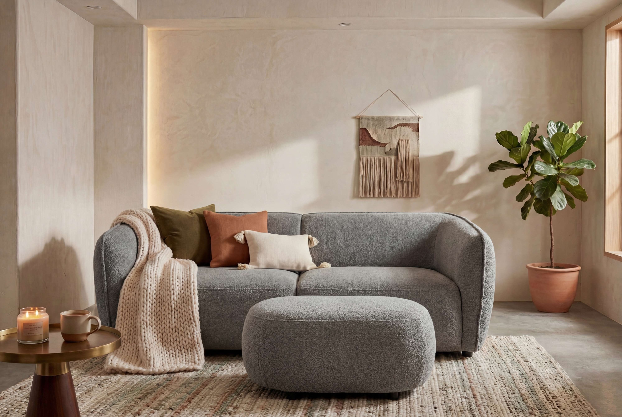 Home affaire Polsterhocker »OSTRUP, Naturtöne, Boucle« 90x64 cm, organische Form mit sanften Rundungen