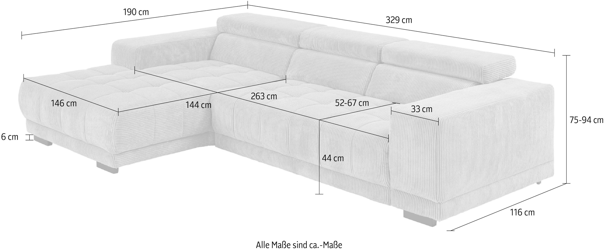 Die PlanBar Ecksofa »MP-IN15053 L-Form«, mit Kopfteilverstellung, wahlweise mit manueller Vorziehbank