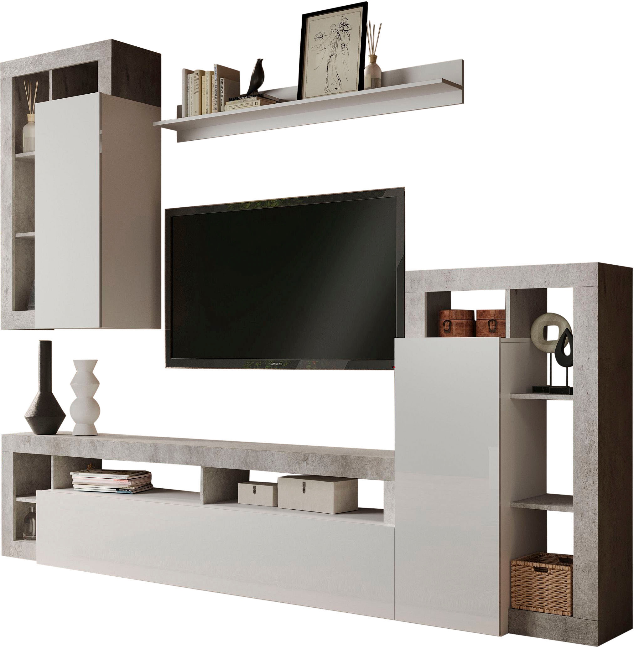 Home affaire Wohnwand "Hamburg, Breite 280 cm, modernes Wohnzimmer-Set mit dekorativem Rahmen" 4 Stk. tlg.