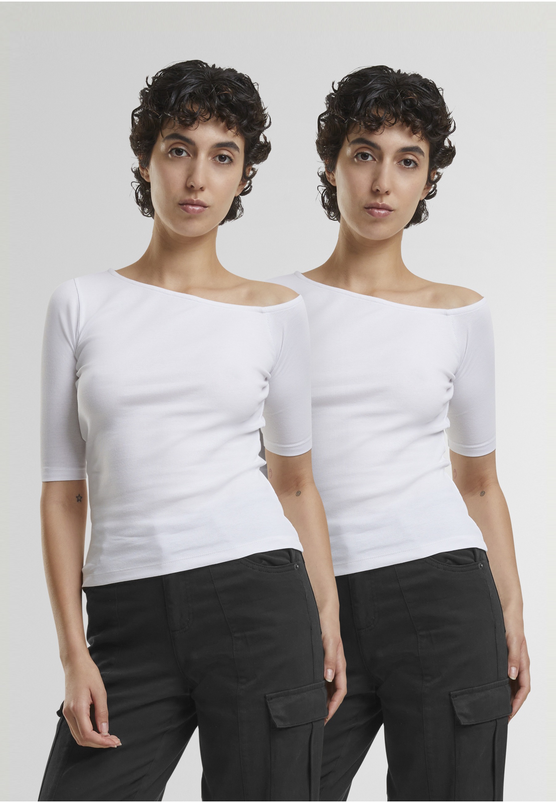 URBAN CLASSICS T-Shirt »Urban Classics Ladies Organic Asymmetric Rib Tee 2-Pack« 1 Stk.