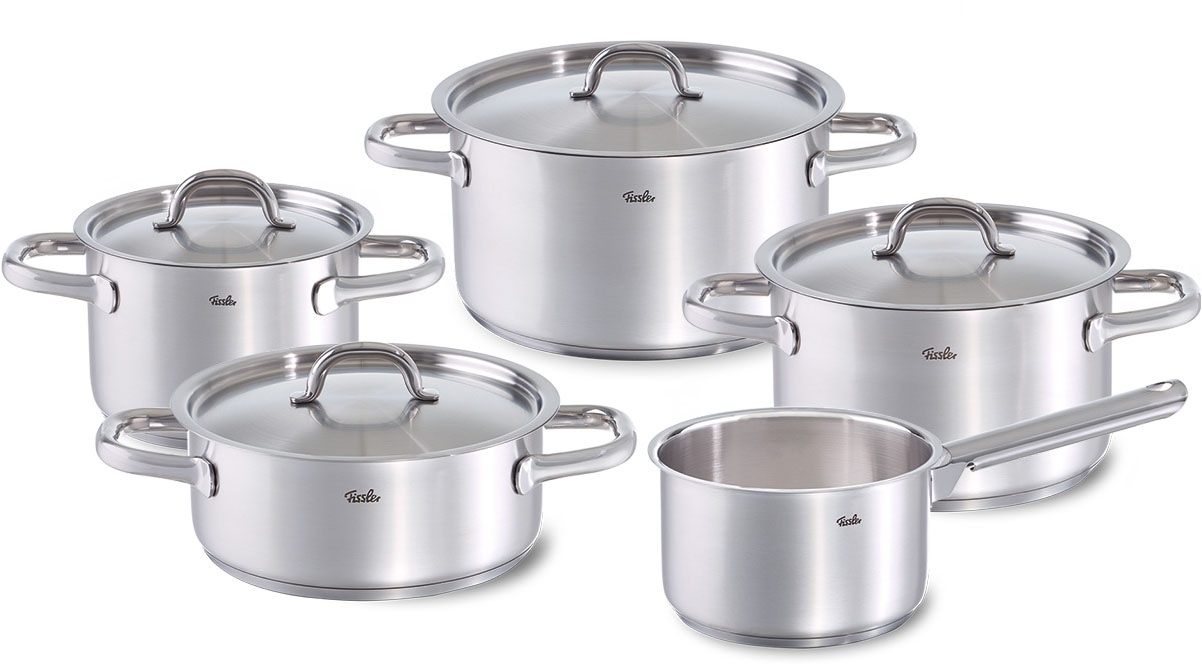 Topf-Set FISSLER "Family Line", silber (edelstahlfarben), Töpfe, extra breiter Schüttrand
