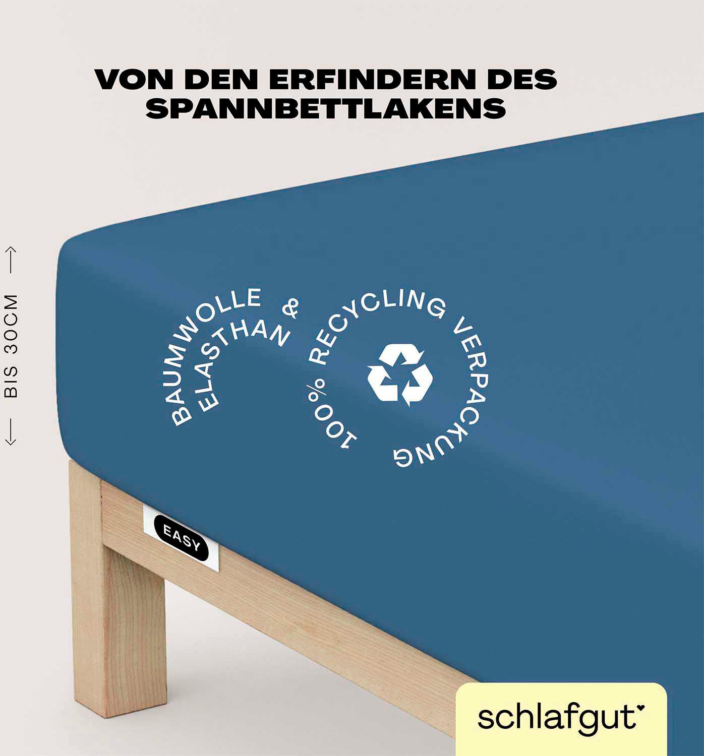 Schlafgut Spannbettlaken "EASY JERSEY ELASTHAN Bettlaken, 170 g/m², 95% Baumwolle, 5% Elasthan" Spannbettlaken bis 30 cm Höhe, bügelfrei, pflegeleicht, perfekter Sitz