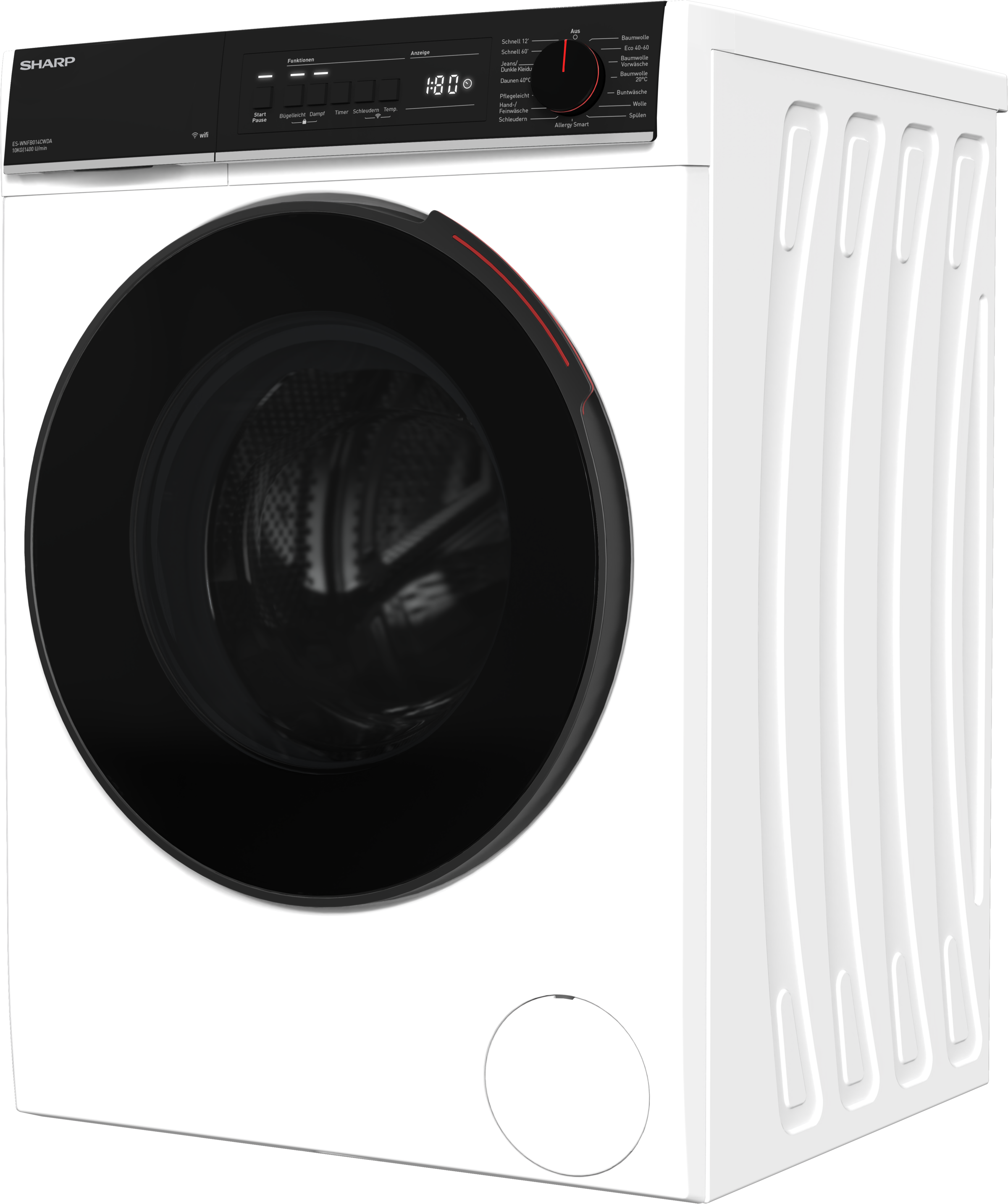 Sharp Waschmaschine Mid Class »ES-WNFB014CWDA-DE«, 10 kg, 1400 U/min, 10kg / +WIFI / A-20% / black Doorring+knob/Steam/White