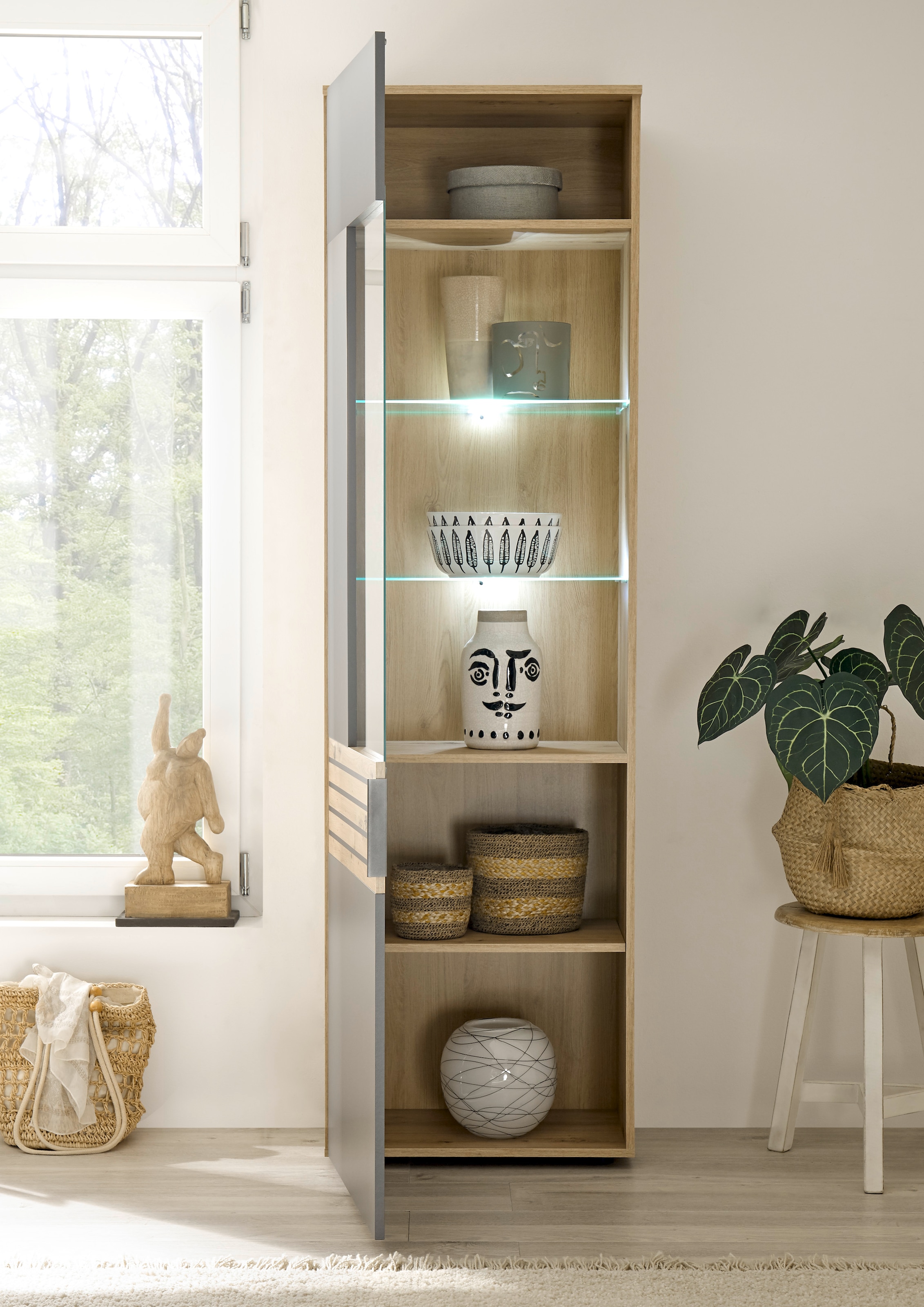 HBZ Vitrine »BZ 5110«, (1 St.), mit LED-Beleuchtung, Vitrinenschrank wahlweise in grau oder weiß