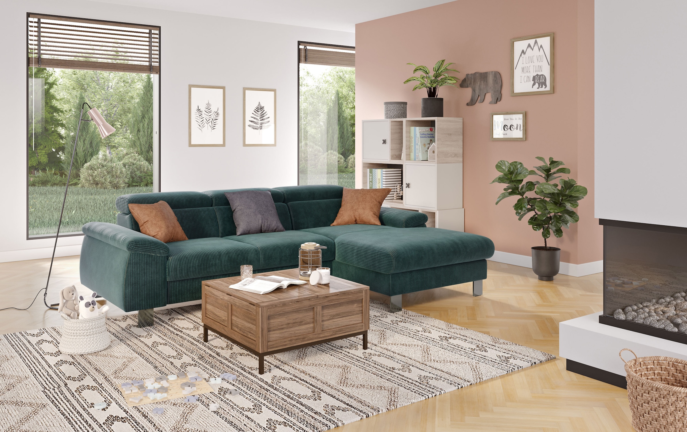COTTA Ecksofa "Komaris L-Form, B: 244 cm" mit Kopfteilverstellung, optional Schlaffunktion, Bettkasten & Licht
