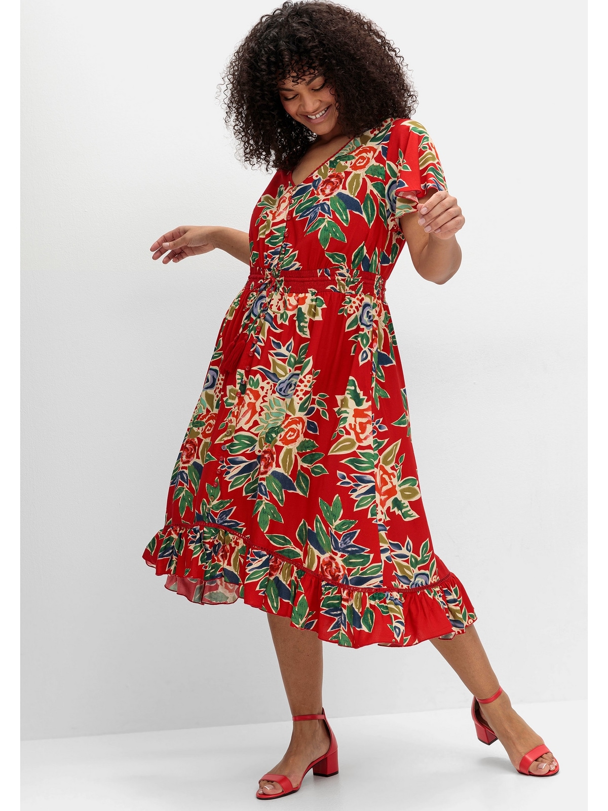 sheego by Joe Browns Druckkleid »Große Größen«, mit Blumenmuster und Volantärmeln