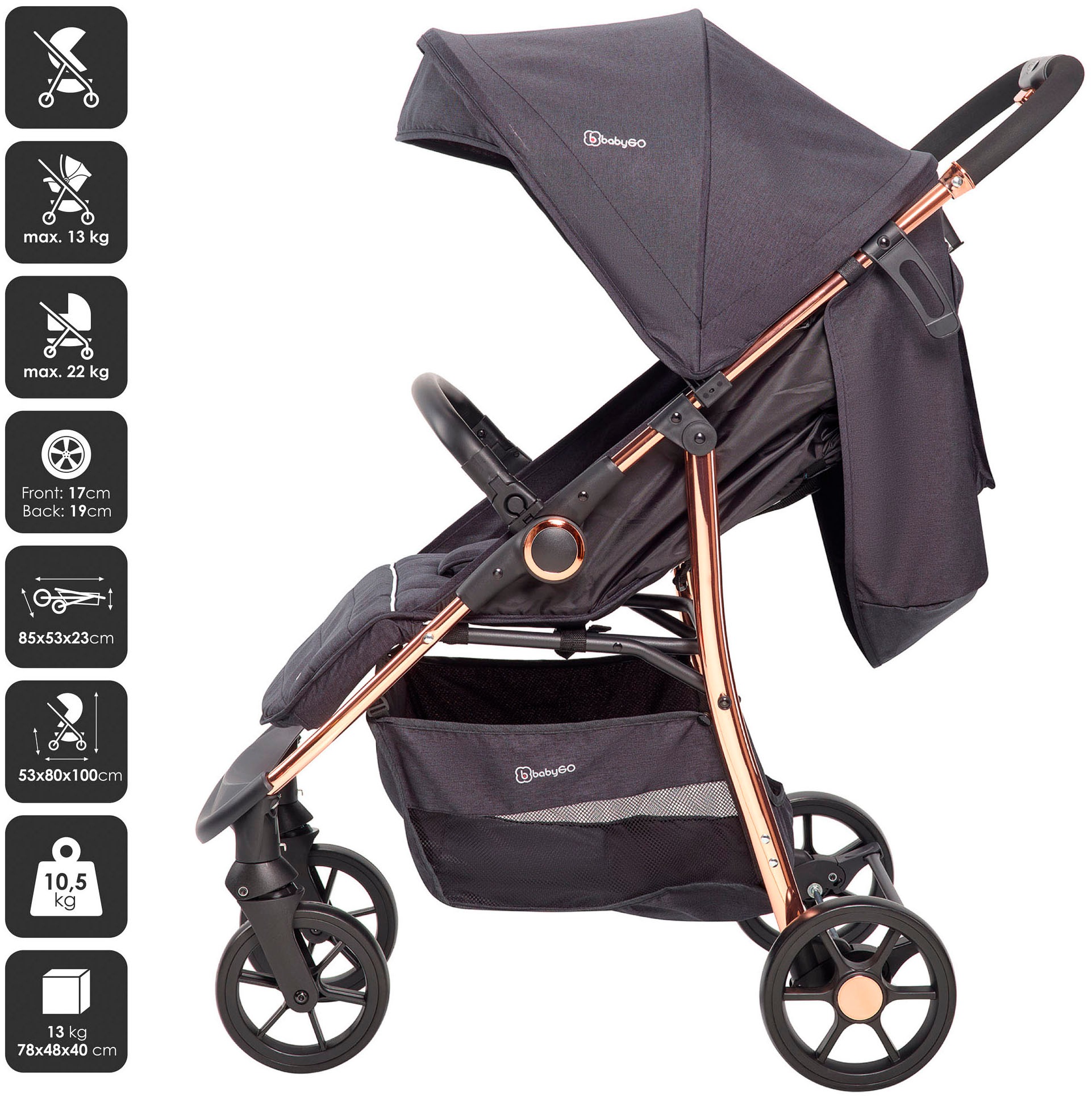 BabyGo Kombi-Kinderwagen »Style - 3in1« inkl. Babyschale mit Adaptern u. Wickeltasche