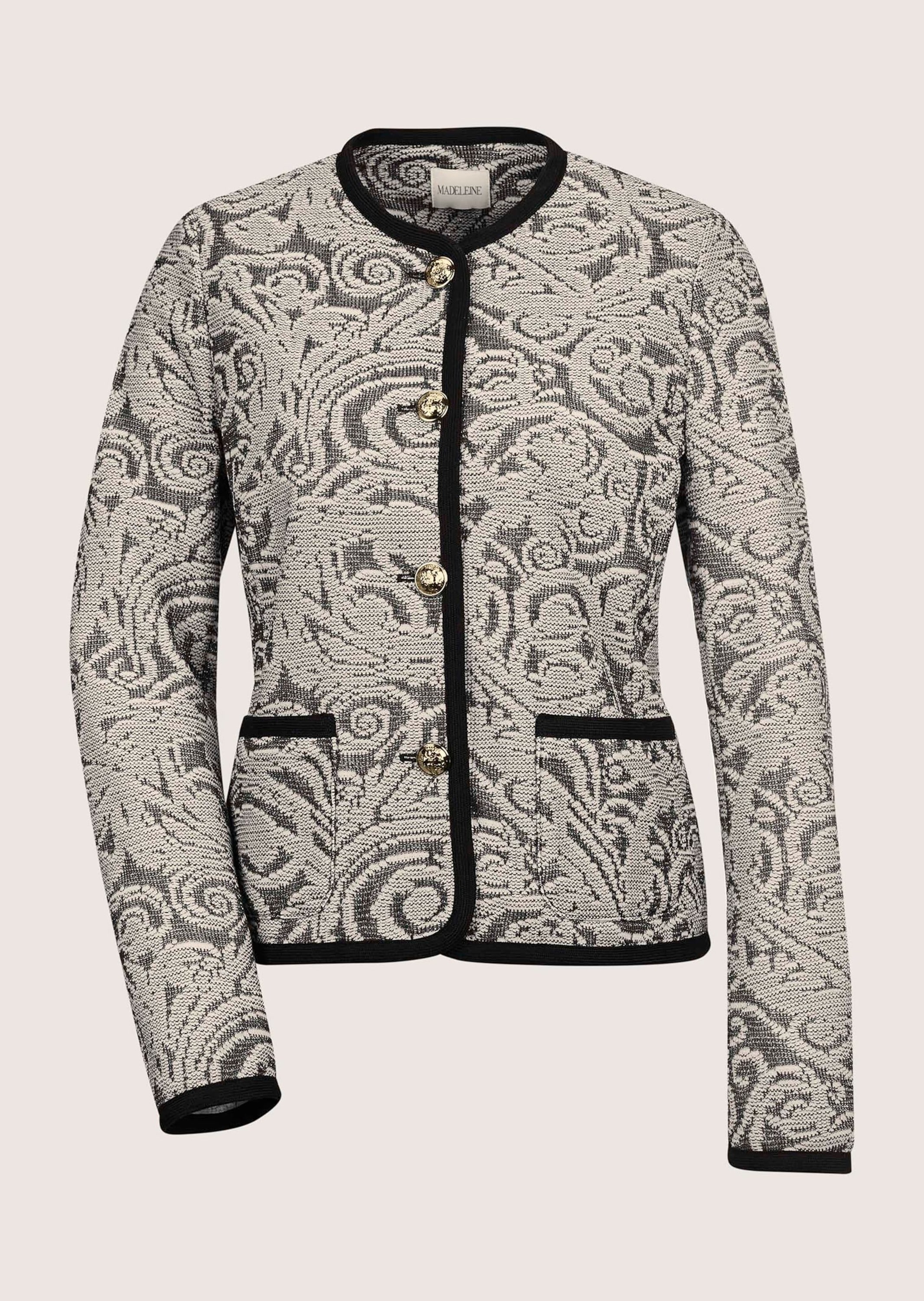 MADELEINE Jackenblazer "Blazer Kragenloser Kurzblazer, Rundhals"