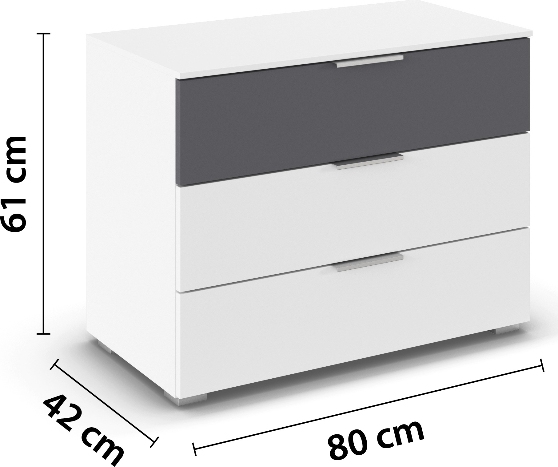 OTTO home Schubkastenkommode »Kommode Sideboard Schubladenkommode Schlafzimmerkommode ASTANA« Breite 80 cm / Höhe 61 cm,  mit 3 geräumigen Schubladen, Kantengriff in Alufarben MADE IN GERMANY
