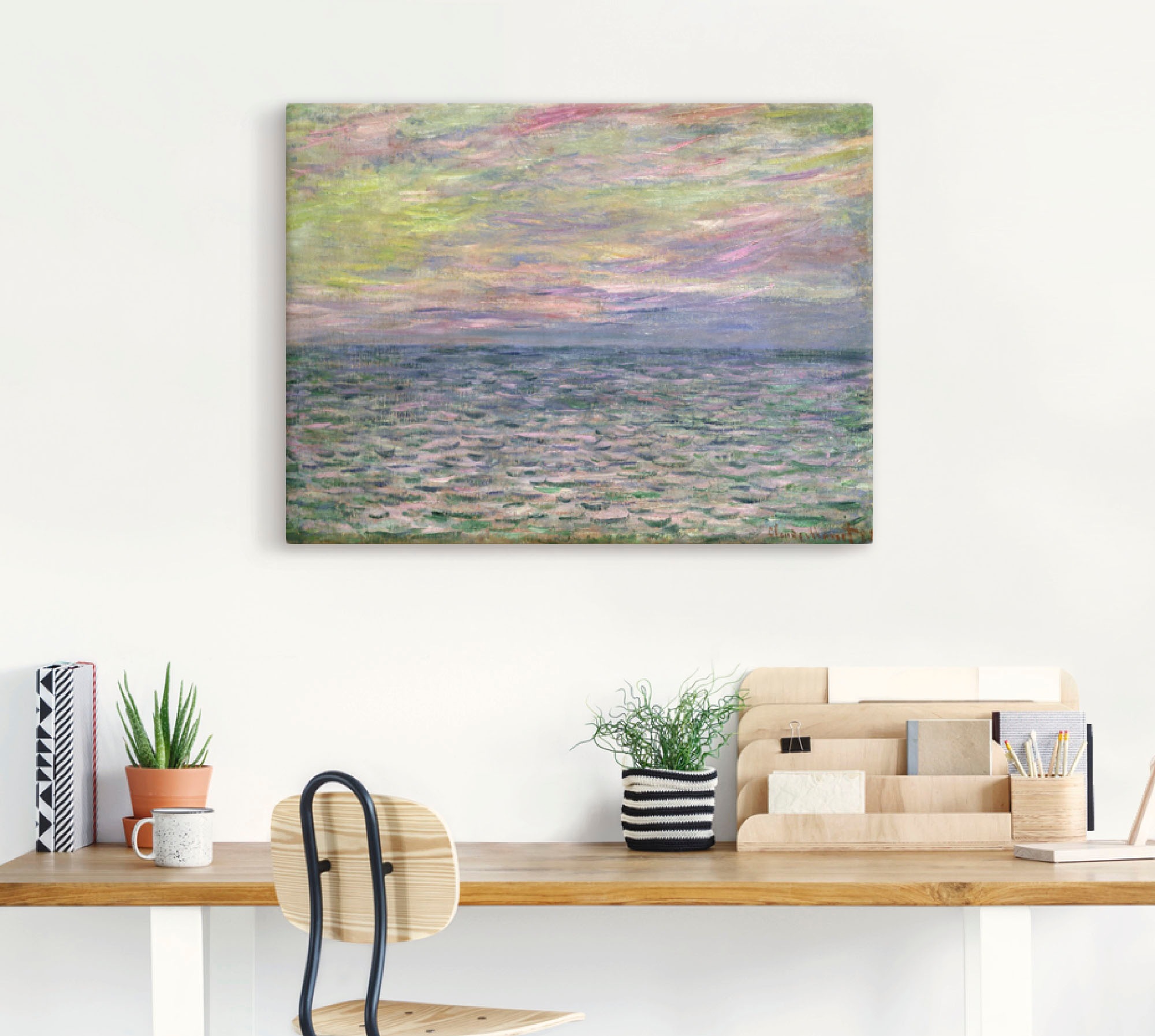 Thumbnail - Artland Leinwandbild "Sonnenuntergang über dem Meer Pourville", Sonnenaufgang & -untergang, (1 St.), auf Keilrahmen gesp...