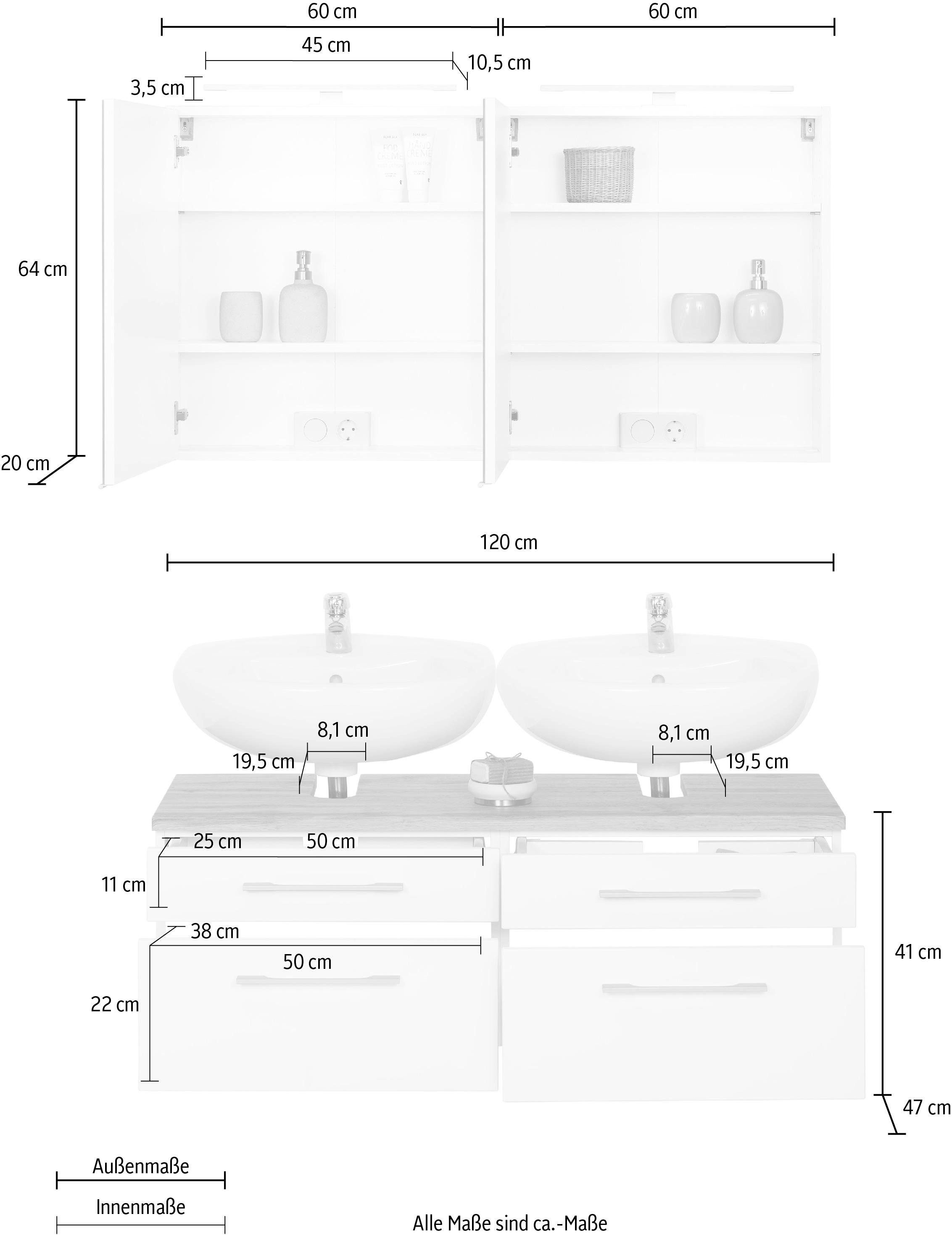 kaufen 2 BAUR Waschbeckenunterschrank HELD | Spiegelschrank St.), Badmöbel-Set MÖBEL »Davos«, (2 und