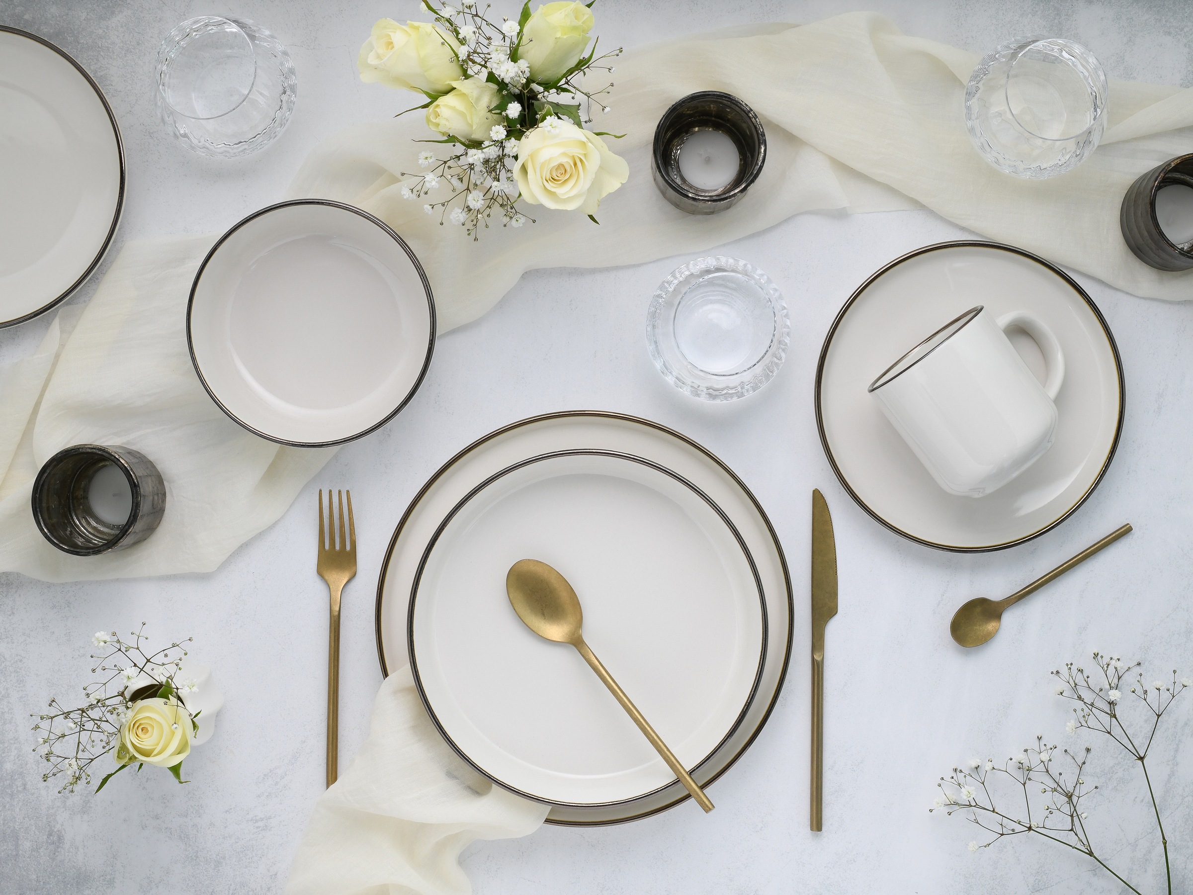 CreaTable Kombiservice »Nordic Festive, Service 10-tlg.« Minimalistisches Design, Dezente goldene Akzente