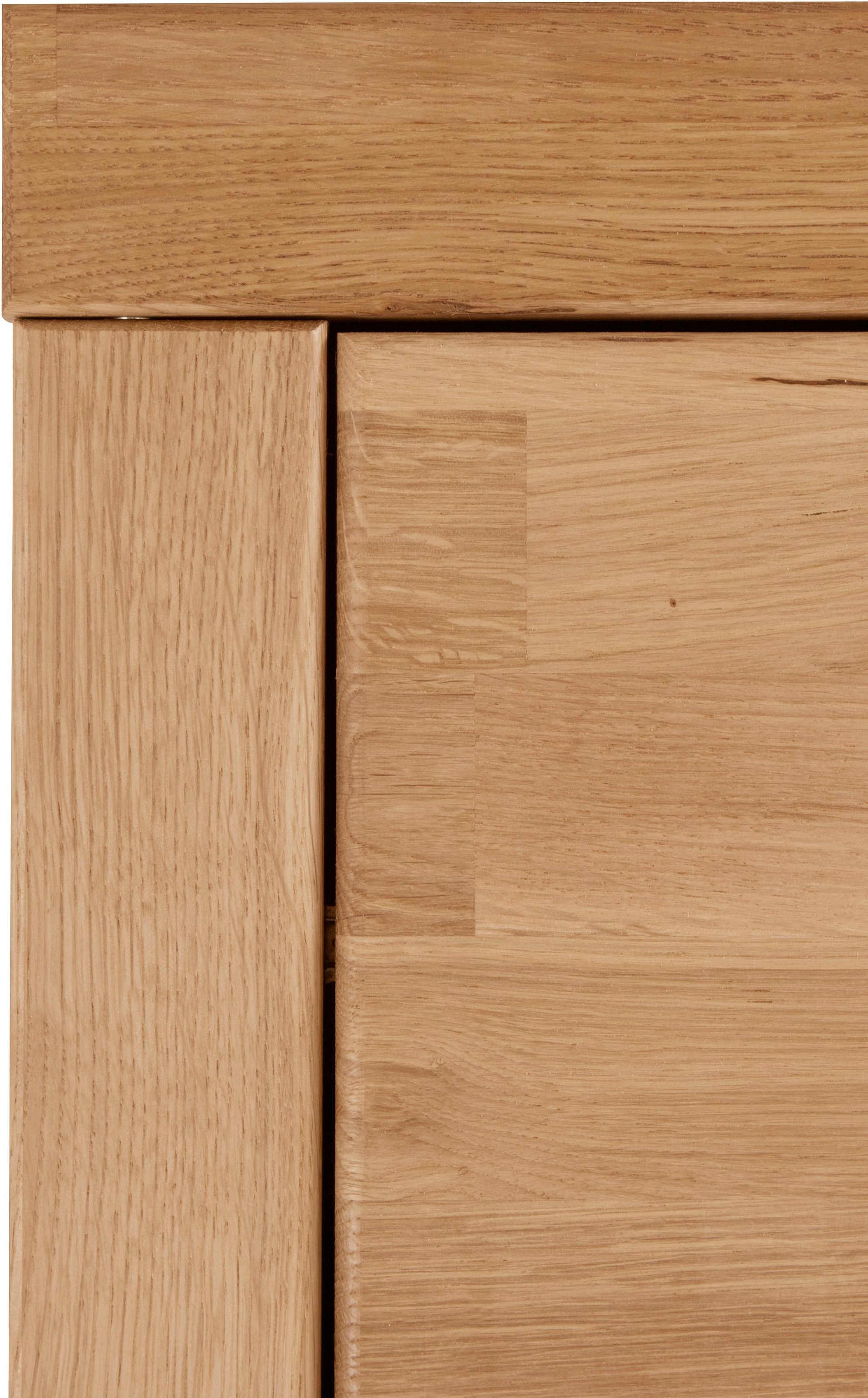 Home affaire Lowboard »Ribe,160cm breit, Fronten Massivholz,6 Fächer,Kabeldurchführung«, Korpus Holzwerkstoff,Glaseinsatz aus gehärtetem Glas,Böden versetzbar