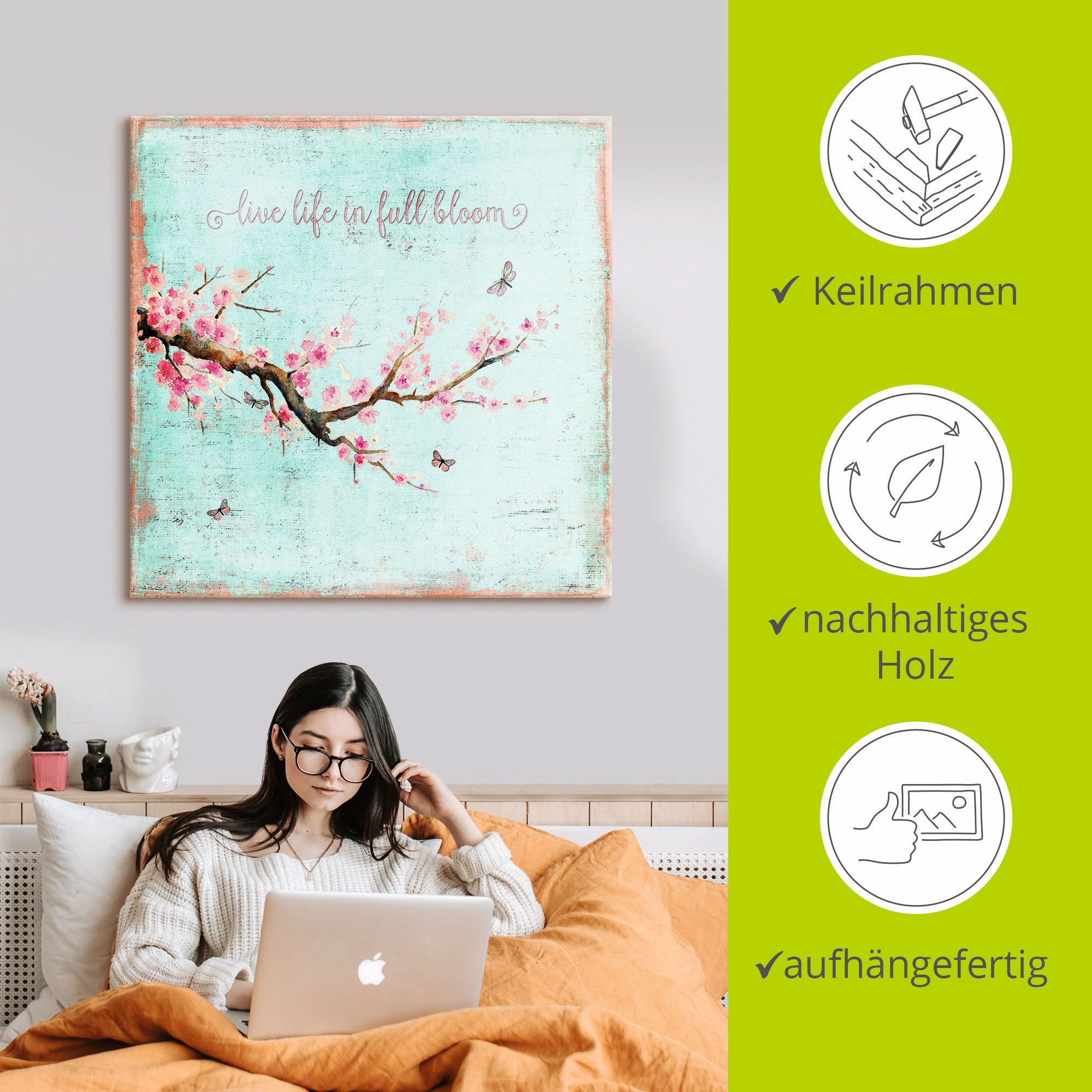 Artland Wandbild »Kirschblüte«, Blumen, (1 St.), als Alubild, Outdoorbild, Leinwandbild, Poster, Wandaufkleber