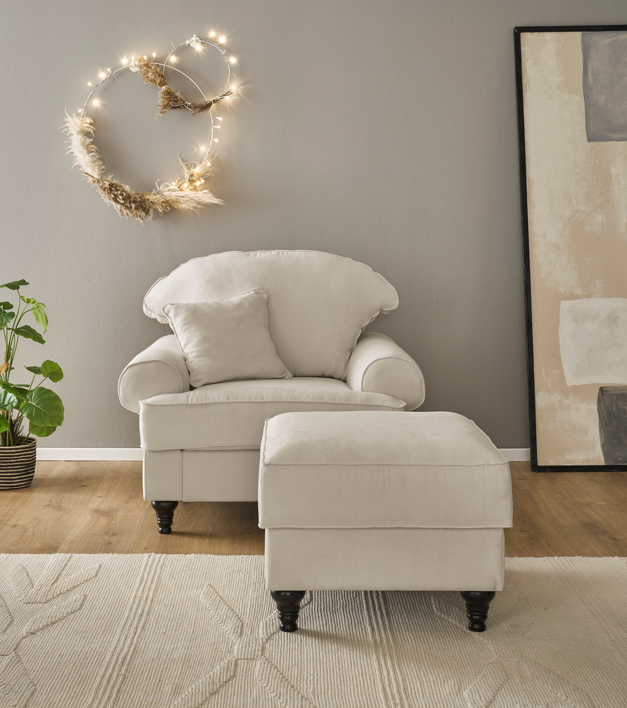 Home affaire Sessel "WESTMINSTER" Set, 1Sessel, 1 Hocker, 2 Stk. tlg. mit F günstig online kaufen