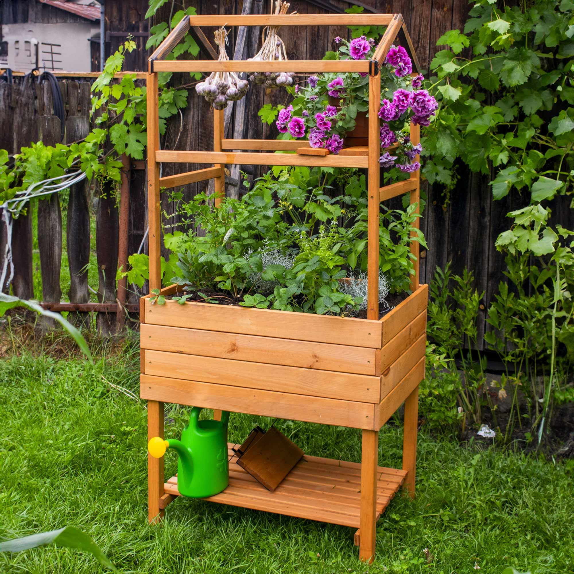 dobar Rankhilfe »Pflanzturm-Aufsatz für Hochbeet Kubus 2.0, mit Ablage, hellbraun« Außenmaße des Pflanzturm-Aufsatzes 74x54x89 cm (LxBxH)