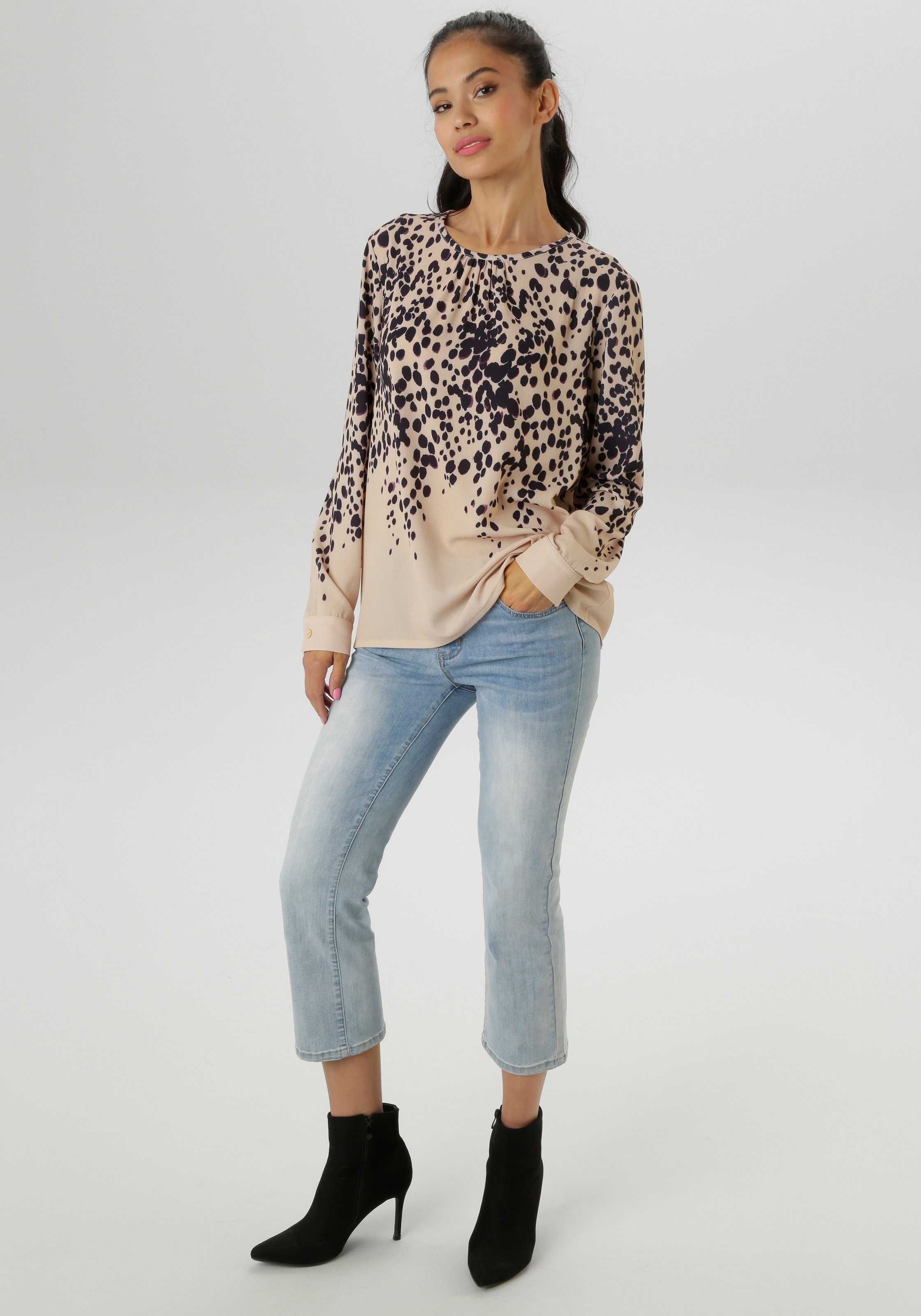 Aniston SELECTED Schlupfbluse, mit stilvollem Allover-Tropfenprint - NEUE KOLLEKTION