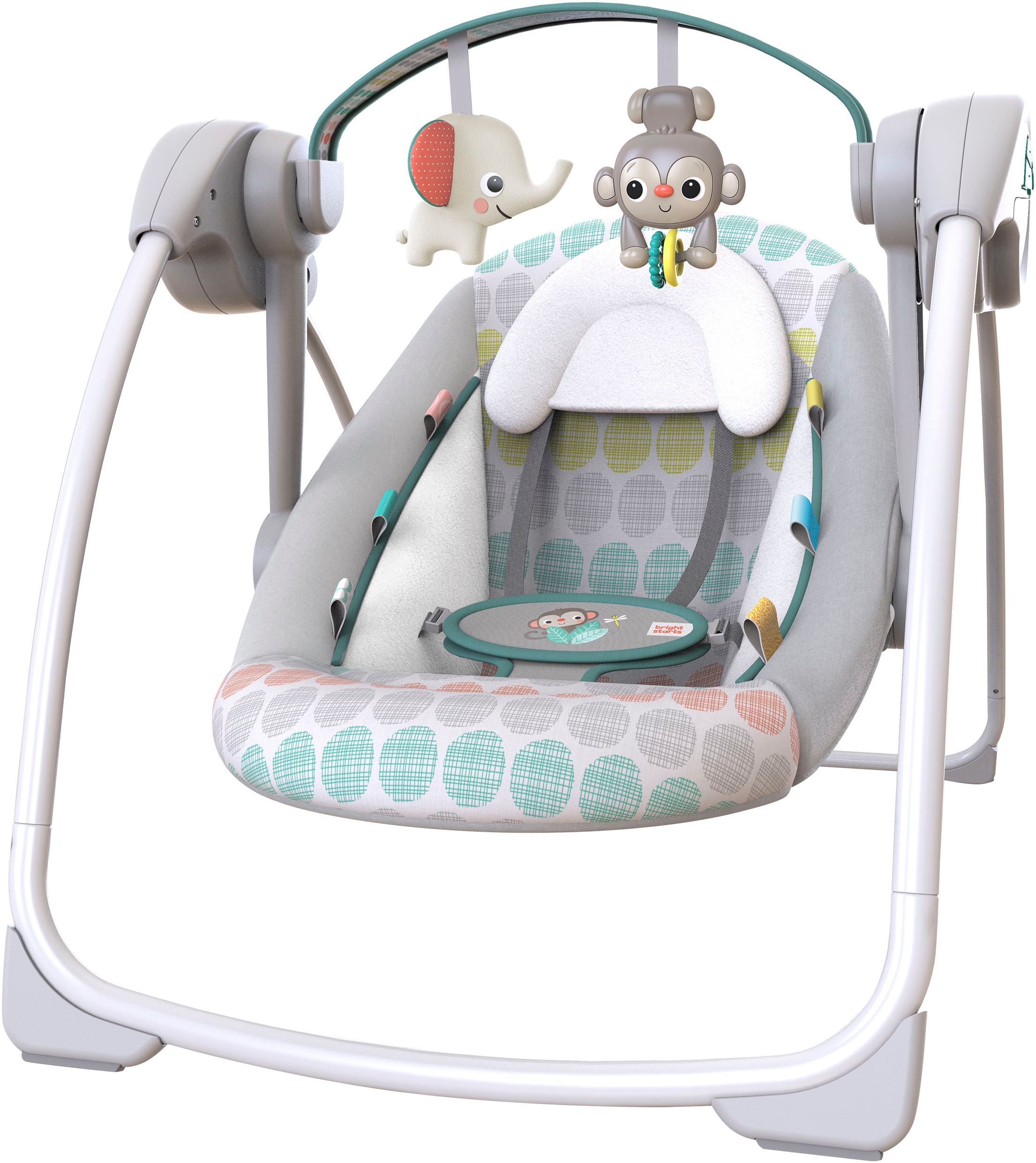 BRIGHT STARTS Baby Babywippe "Whimsical Wild Portable Swing"grau, Kunststoff, Metall, Stoff, Babywippen, mit Sound-Effekt
