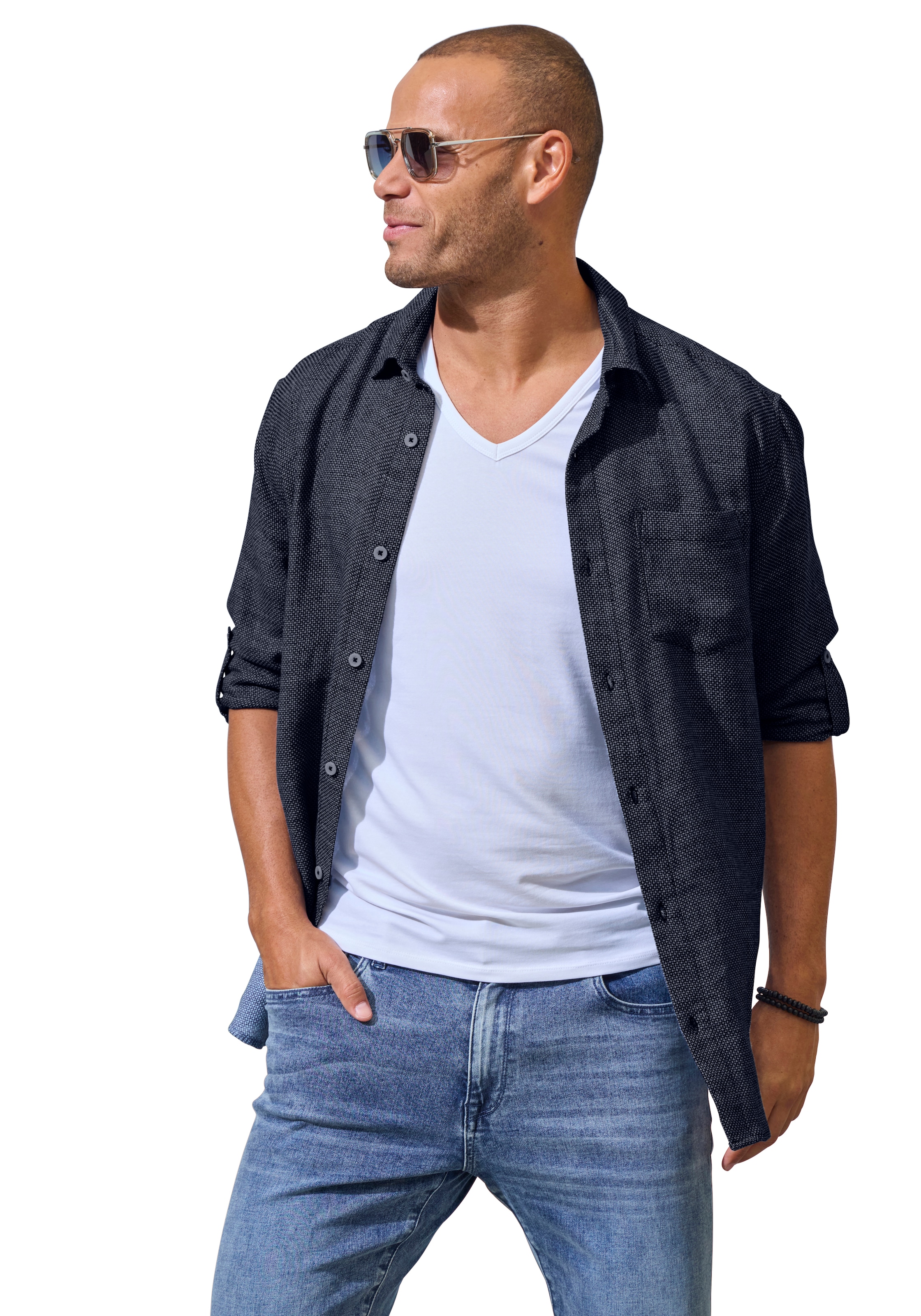 John Devin T-Shirt »mit tiefem V-Ausschnitt, V-neck Shirt« 3er-Pack,  aus elastischer Baumwollqualität