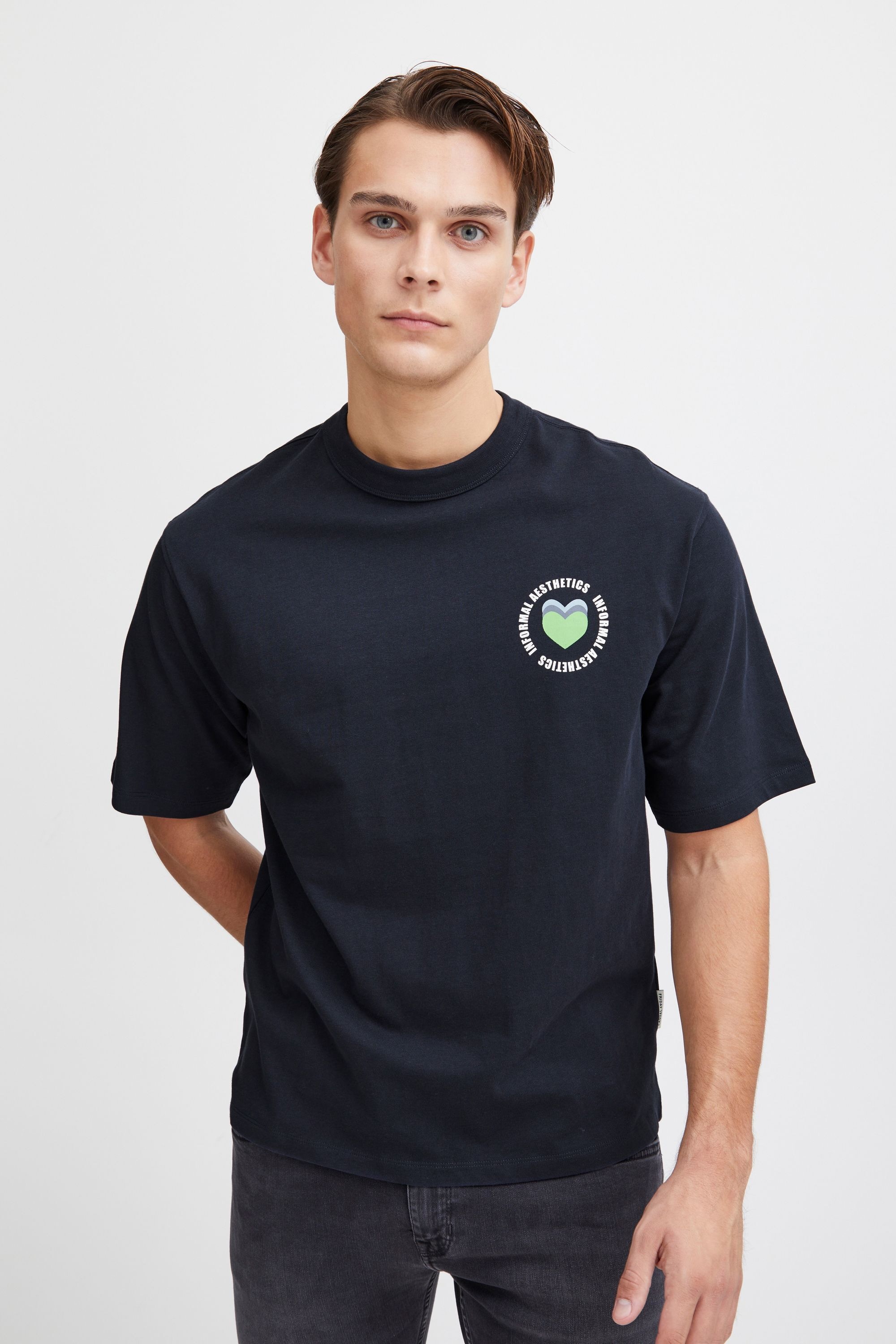 T-Shirt CASUAL FRIDAY "T-Shirt CFTue", Herren, Gr. L, blau (schwarz navy), Web, Obermaterial: 100% Baumwolle CO., relaxed fit normal, Rundhals, Shirts T-Shirt 2