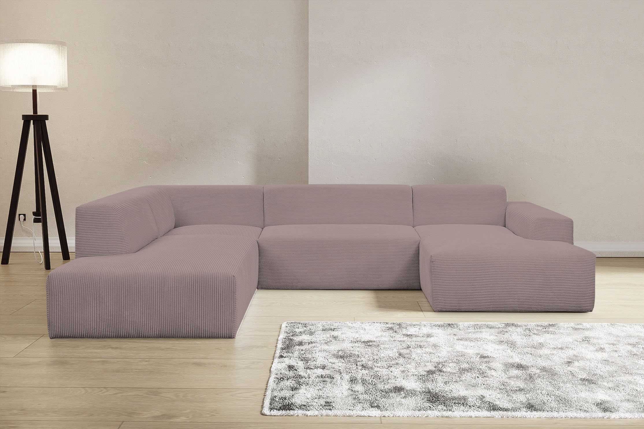 WERK2 Wohnlandschaft "Zeus-U 330 cm breit, viel Platz, modern und zeitlos" Curvy Trend mit urbaner Optik auch in weichem Cord, U-Form