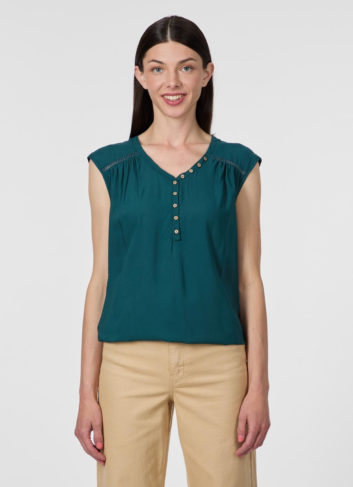 Ragwear V-Shirt »SALTTY« Viskose mit Gummizug am Saum und Knopfleiste