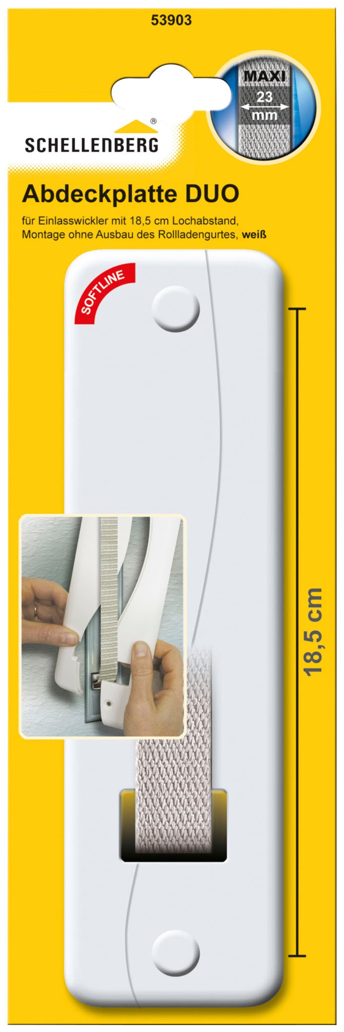 SCHELLENBERG Gurtwickler-Abdeckplatte "Duo Maxi, 18,5 cm Lochabstand, langlebig aus Kunststoff", 1 Stk., weiß, Abdeckblenden, Rollladen Abdeckblenden