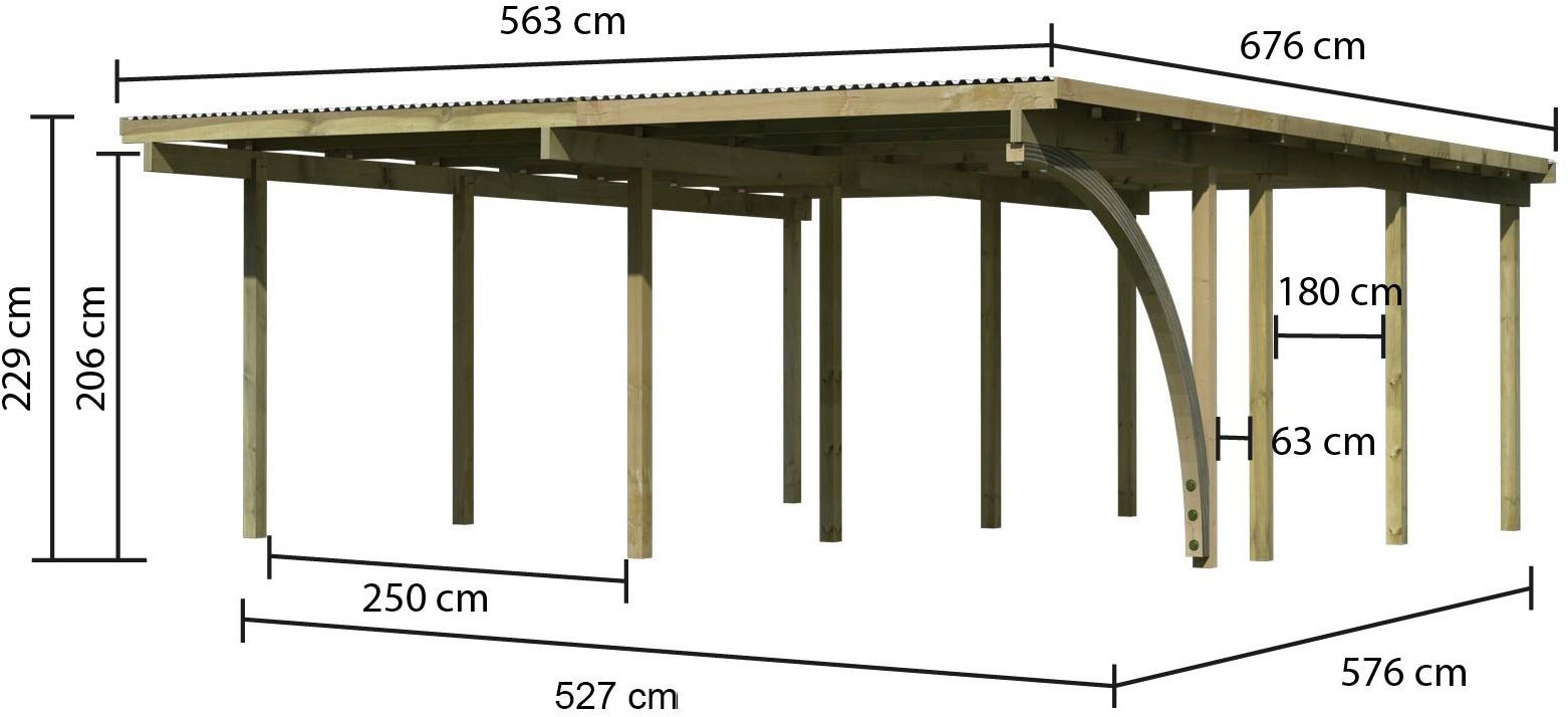 Karibu Doppelcarport »»ECO 2« Variante B, kesseldruckimprägniert«, Masivholz, 509 cm, KDI, aus Masivholz