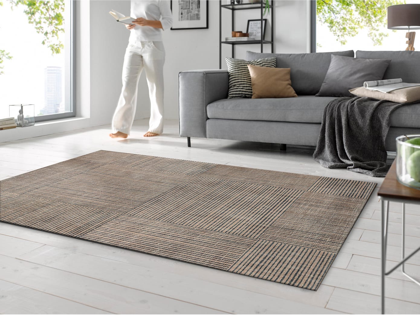 Teppich "Canvas" Gr. 31, braun, B:140cm H:9mm L:200cm, Kunstfaser, WASH+DRY BY KLEEN-TEX, Teppiche, Teppich, rutschhemmend, waschbar, Wohnzimmer 3
