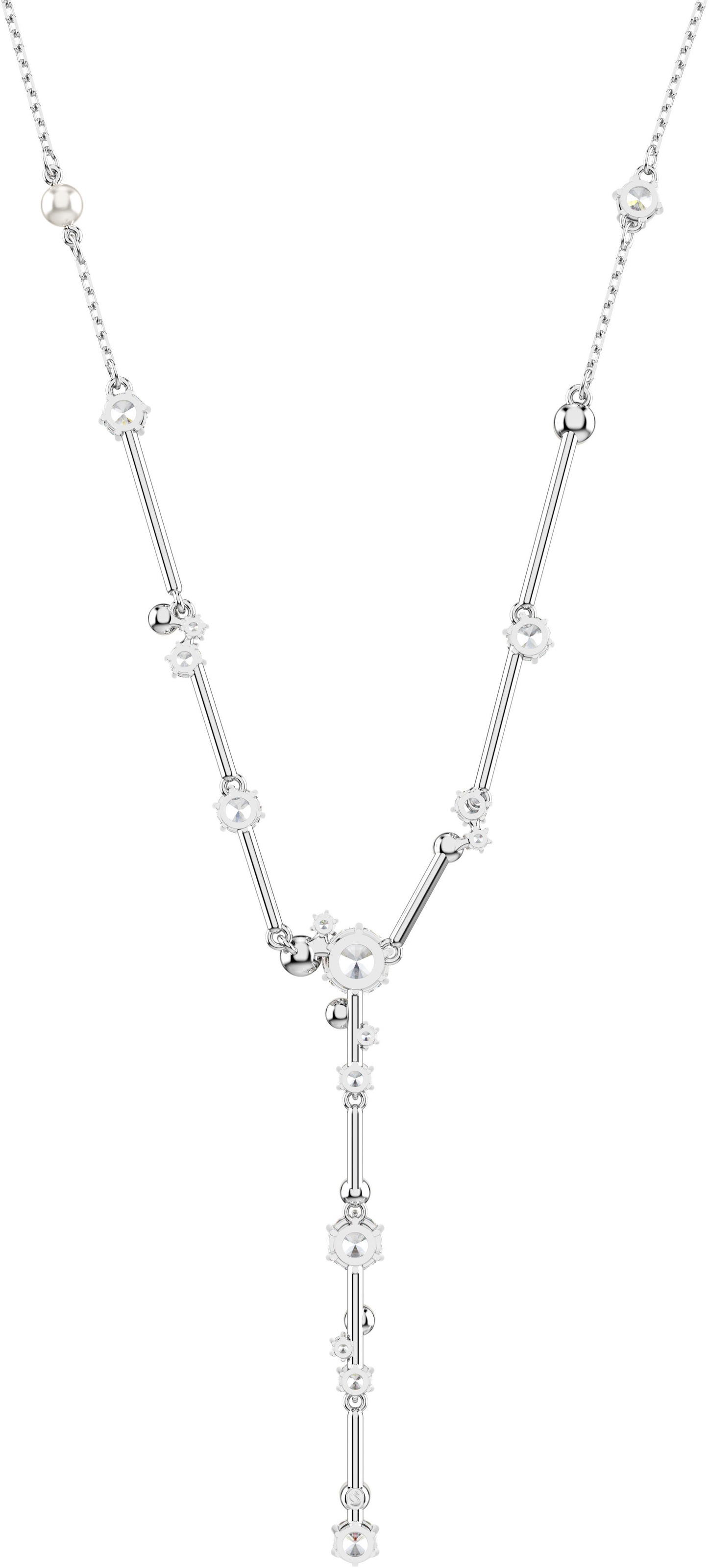 Y-Kette SWAROVSKI "Schmuck Geschenk Constella Y-Halskette", silber (metallfarben, kristallweiß, weiß), Halsketten, Damen, Metall Perlen, L: 48 B: 6mm, Metall, Perlen, mit Swarovski Zirkonia (synth.) - mit Swarovski Perle, B:6mm 7